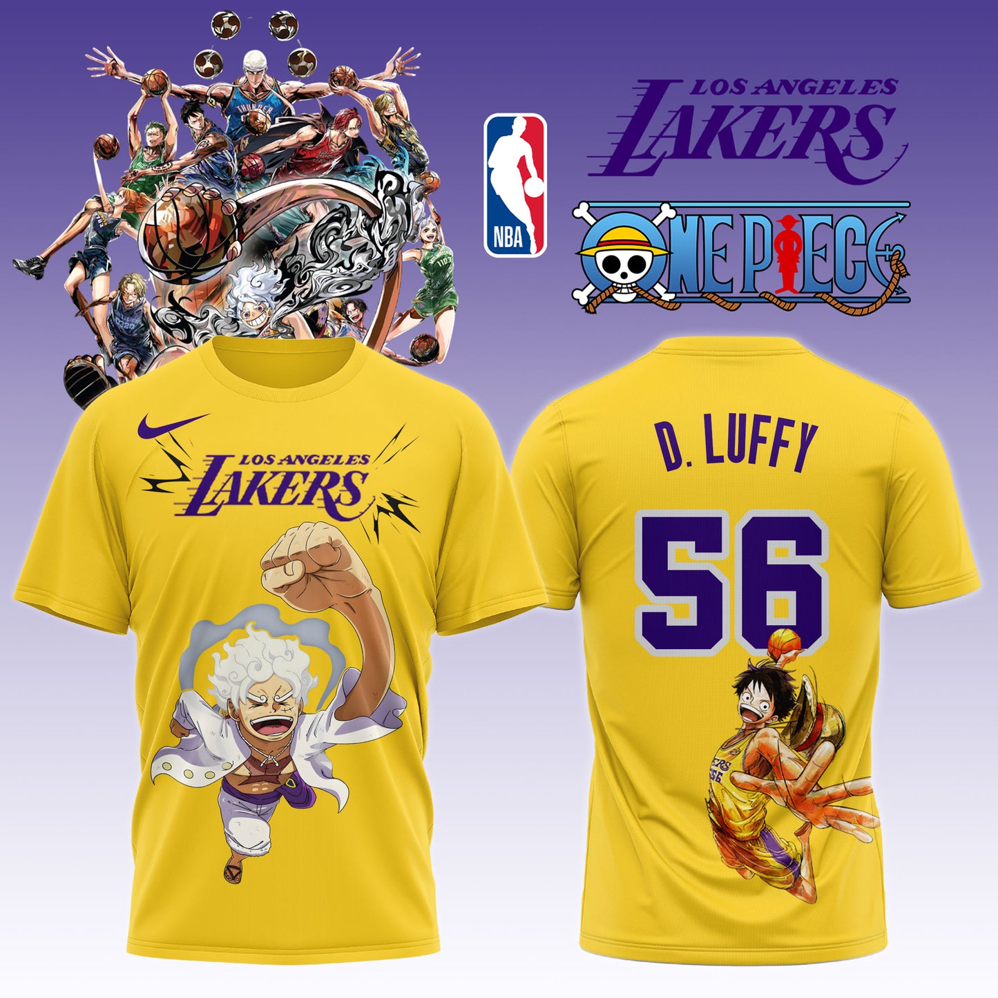,ONE PIECE × NBA Los Angeles Lakers 2025 TShirt 1