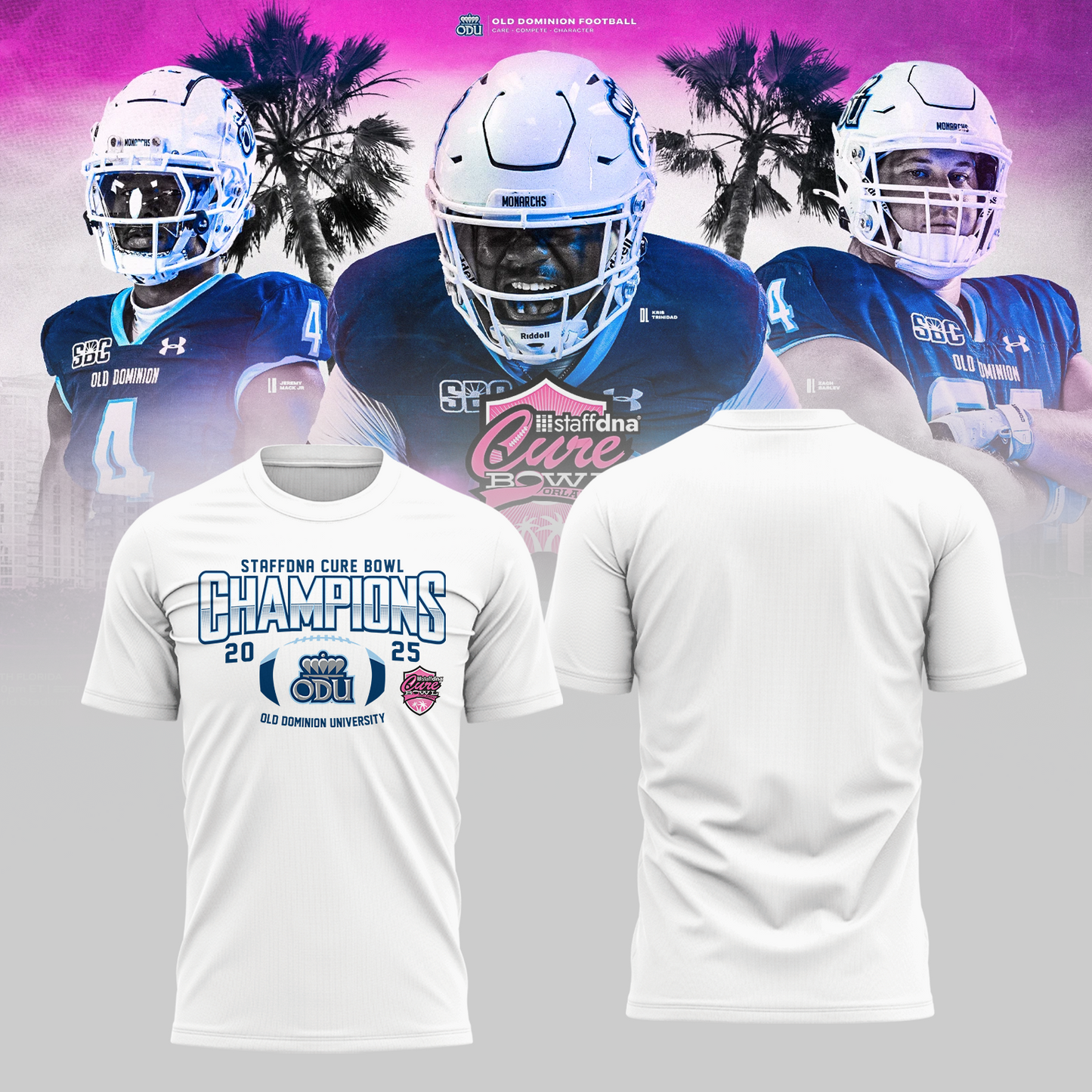 Old Dominion University 2025 STAFFDNA CURE BOWL Champions TShirt