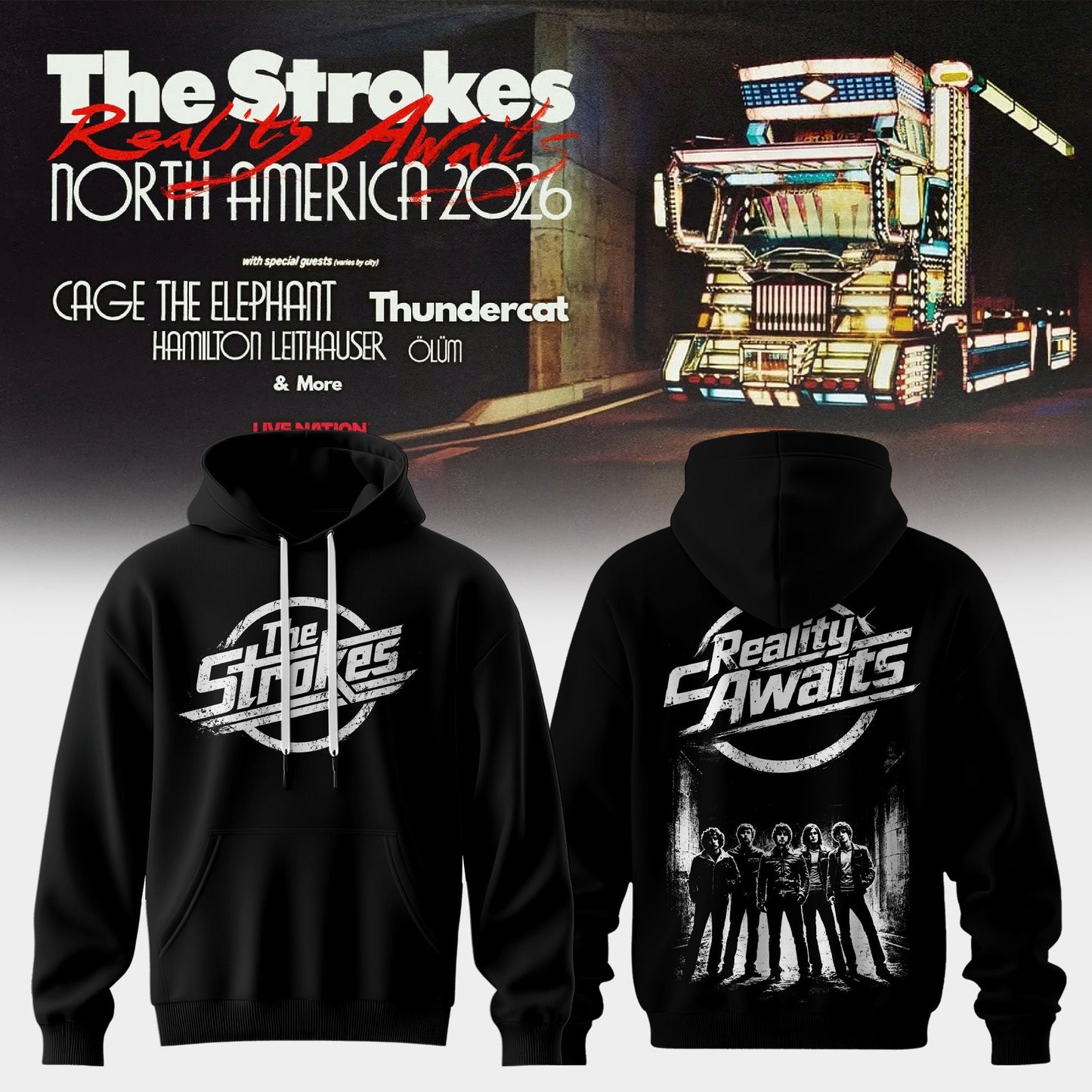 _The Strokes – Reality Awaits Tour 2026 Edition Hoodie