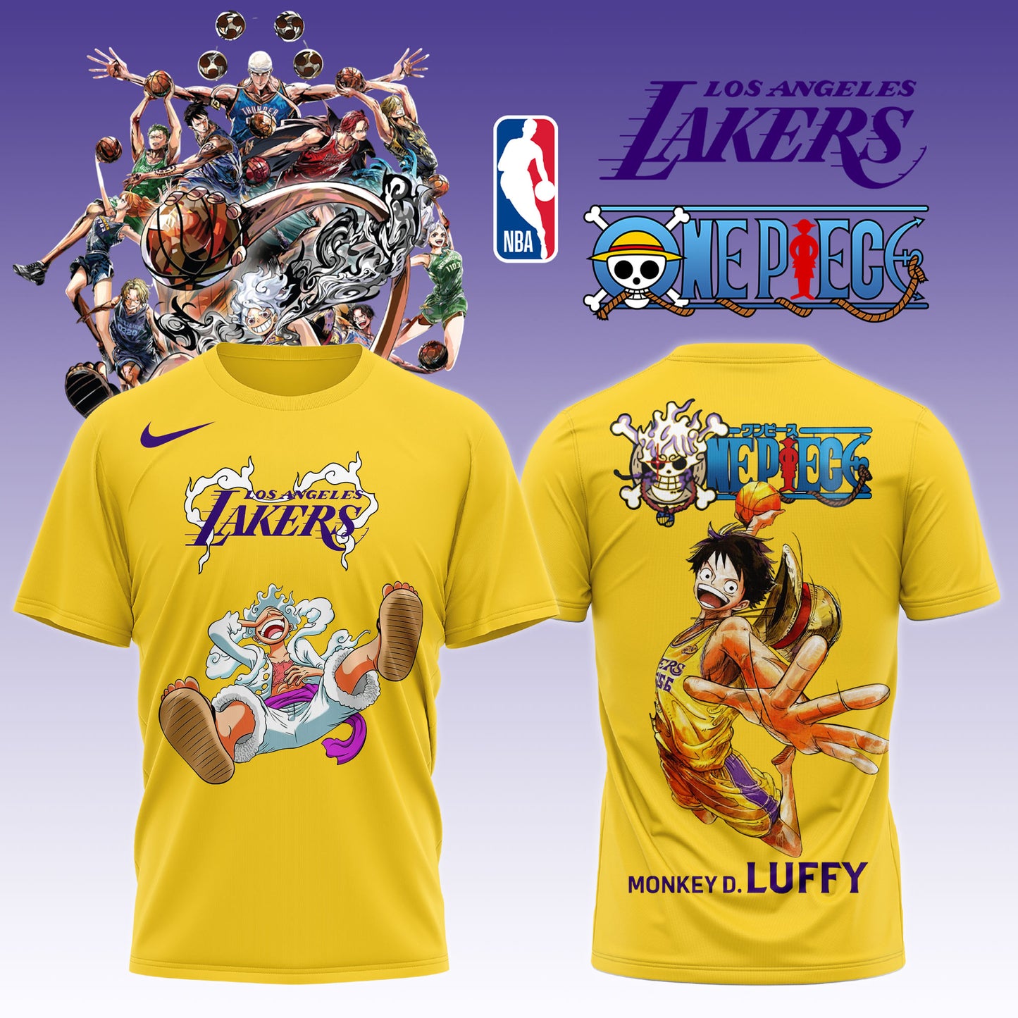 ,,ONE PIECE × NBA Los Angeles Lakers 2025 TShirt 2