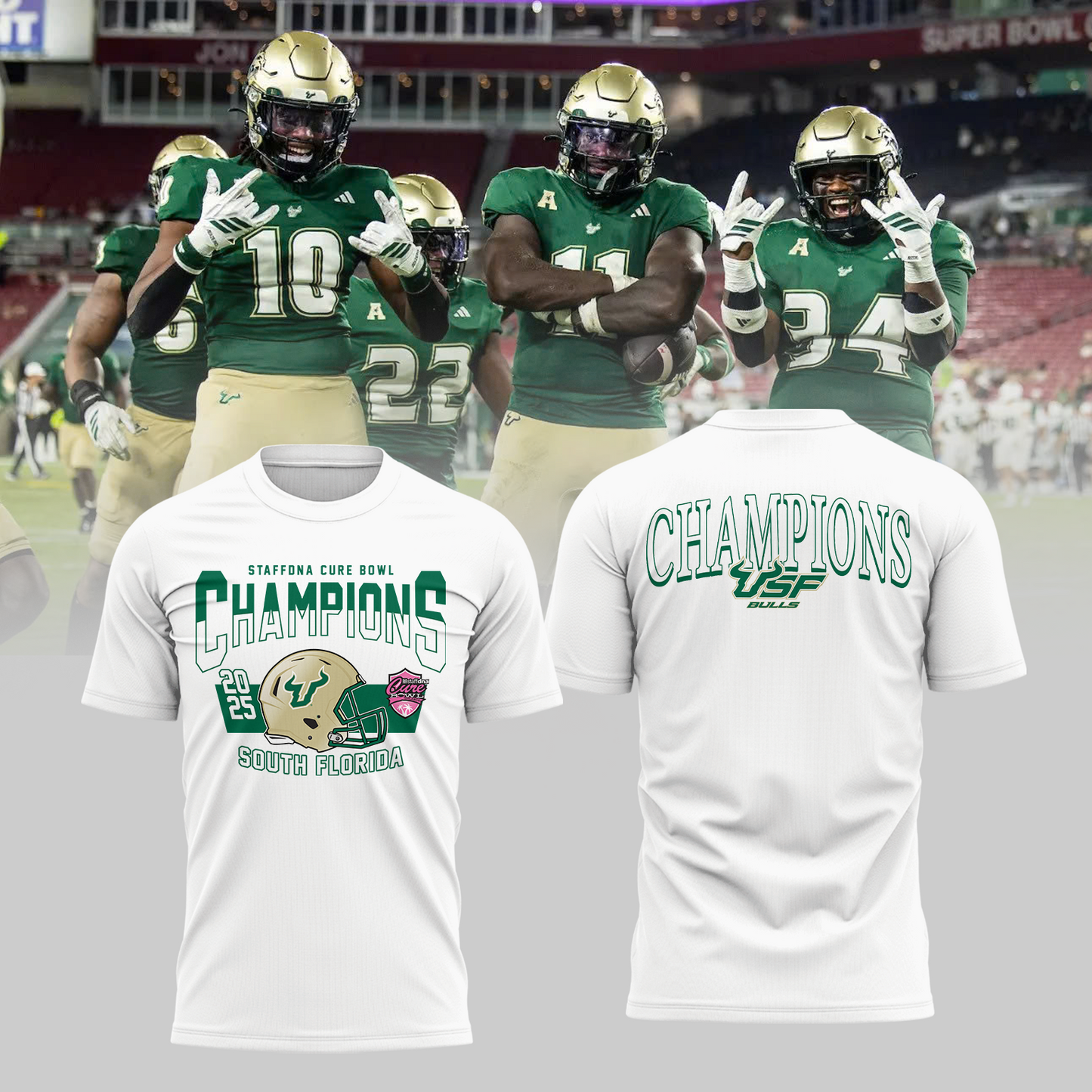 SOUTH FLORIDA 2025 STAFFDNA CURE BOWL Champions TShirt