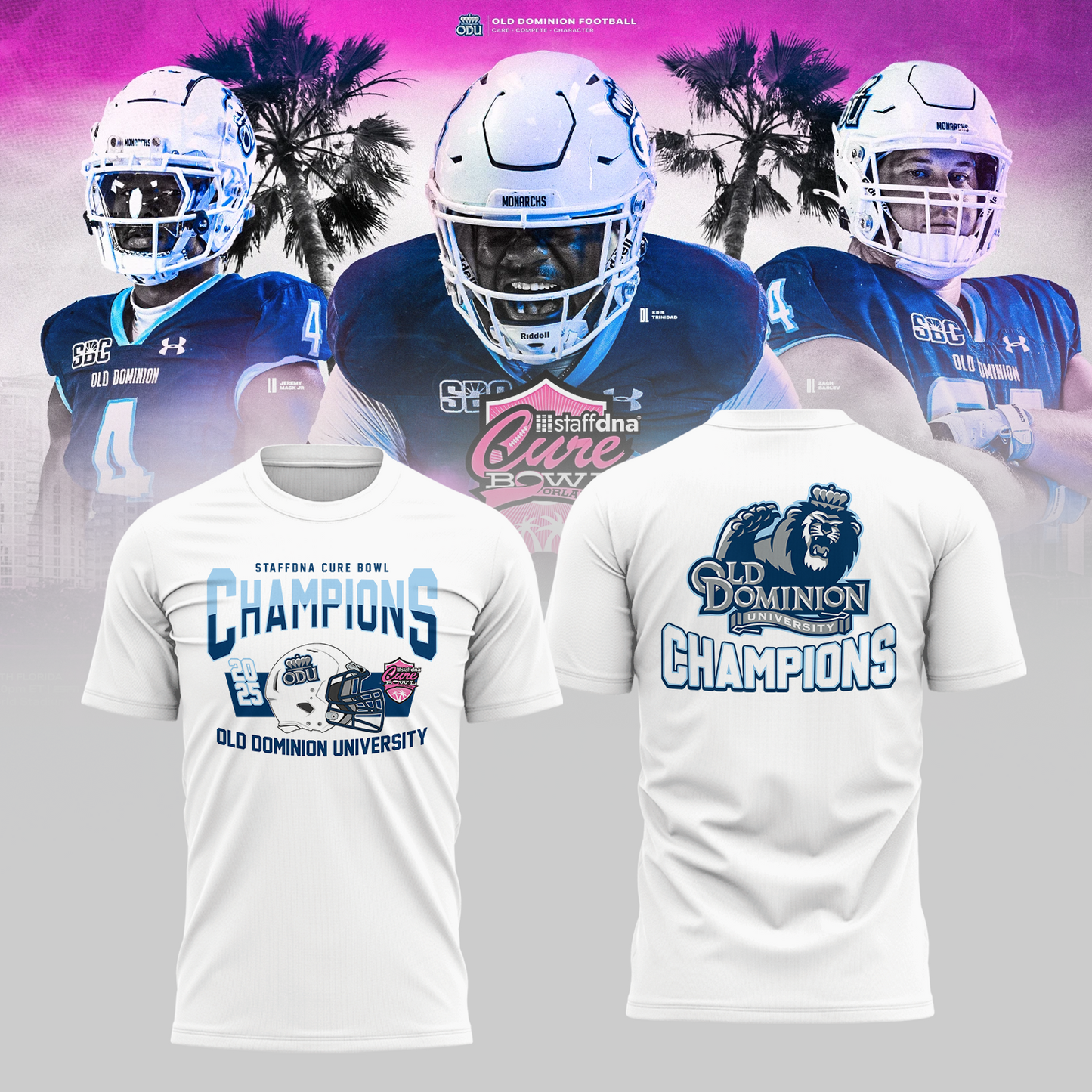 Old Dominion University 2025 STAFFDNA CURE BOWL Champions TShirt