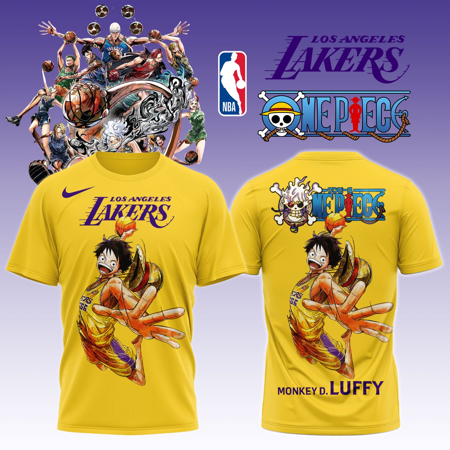 ,,,ONE PIECE × NBA Los Angeles Lakers 2025 TShirt 3