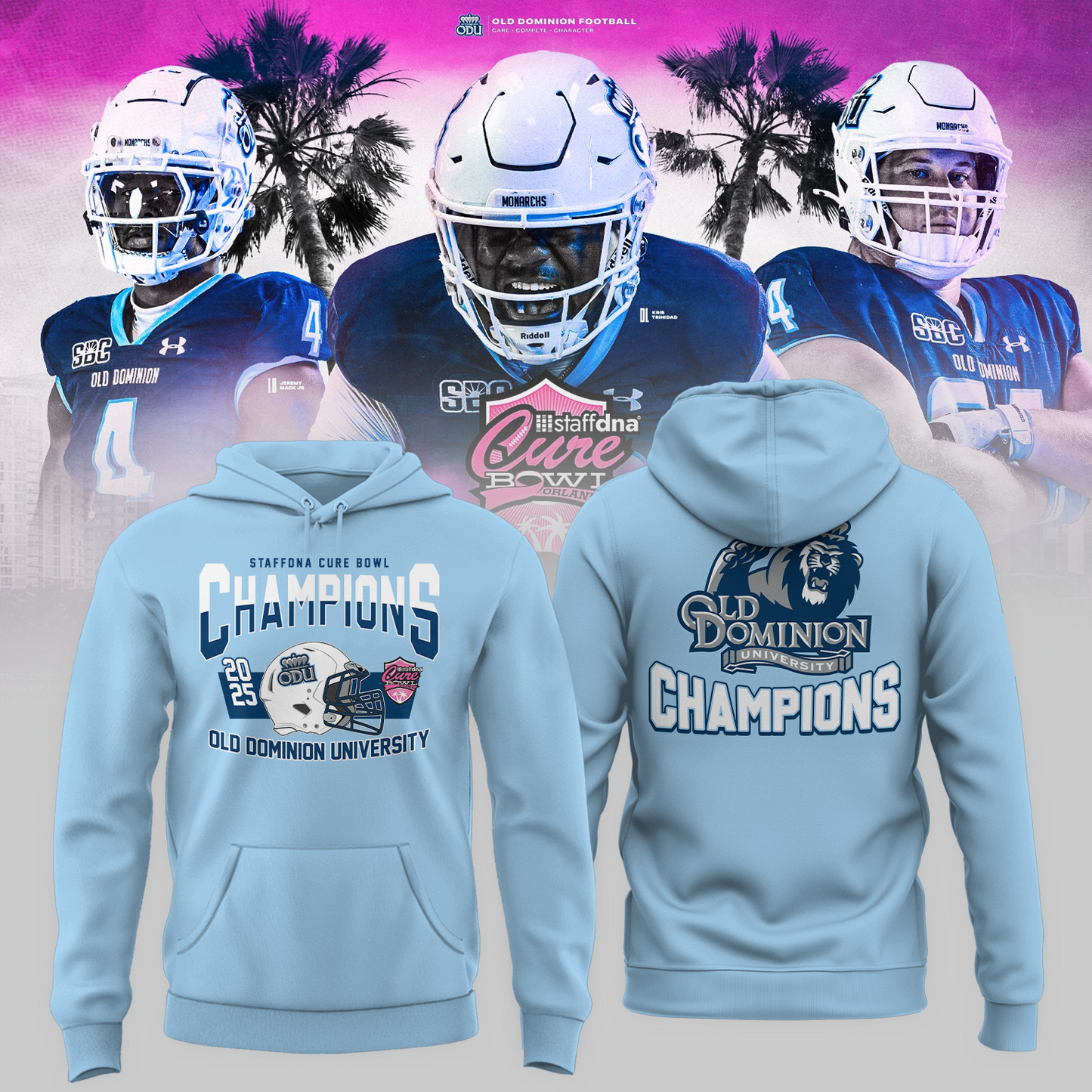 Old Dominion University 2025 STAFFDNA CURE BOWL Champions Hoodie