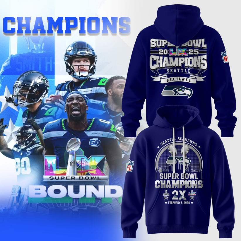 Limited Edition SEAHAWKS CHAMPIONS Super Bowl LX Hoodie