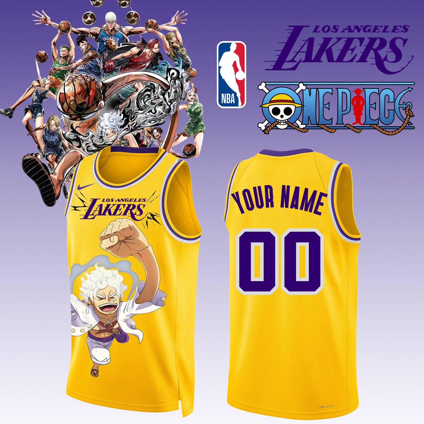 _ONE PIECE × NBA Los Angeles Lakers 2025 Jersey ( Custom Name & Number ) 1
