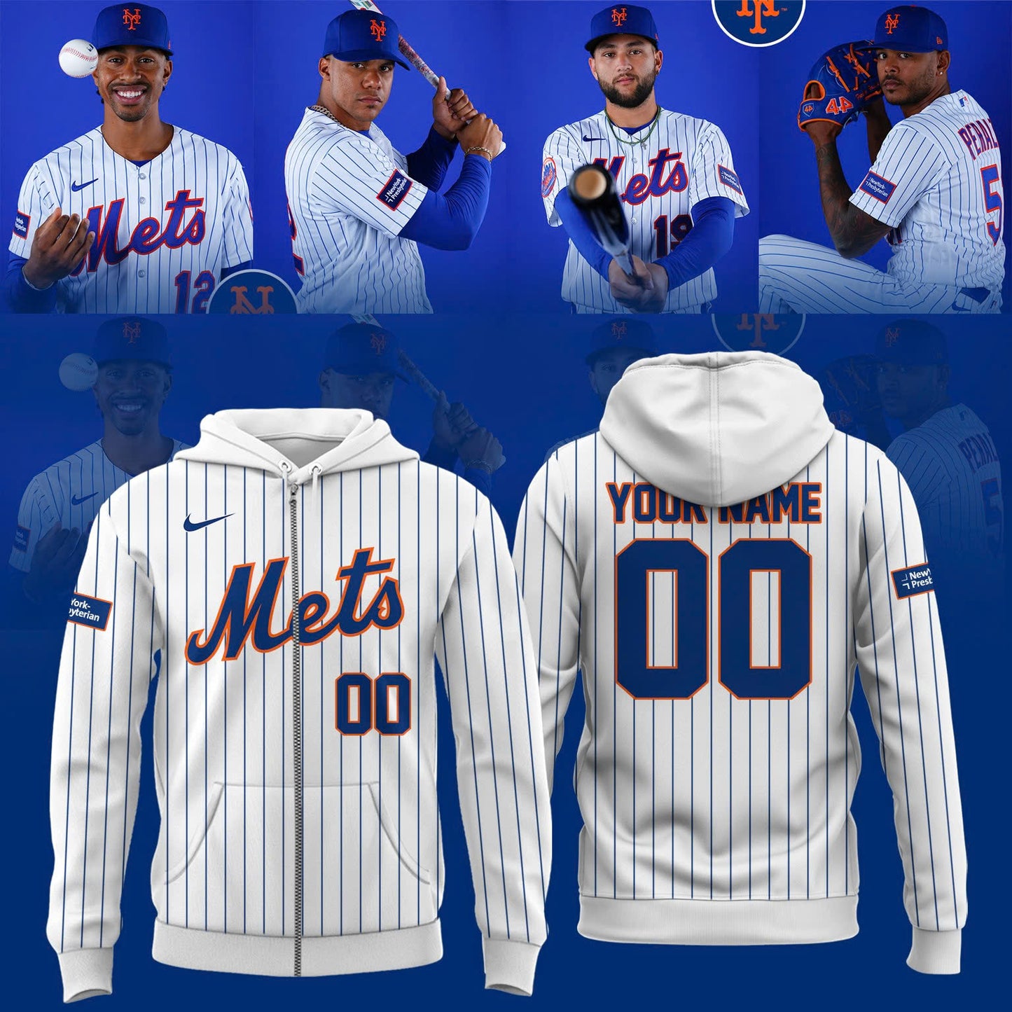 Mets Empire Pinstripe Zip Hoodie