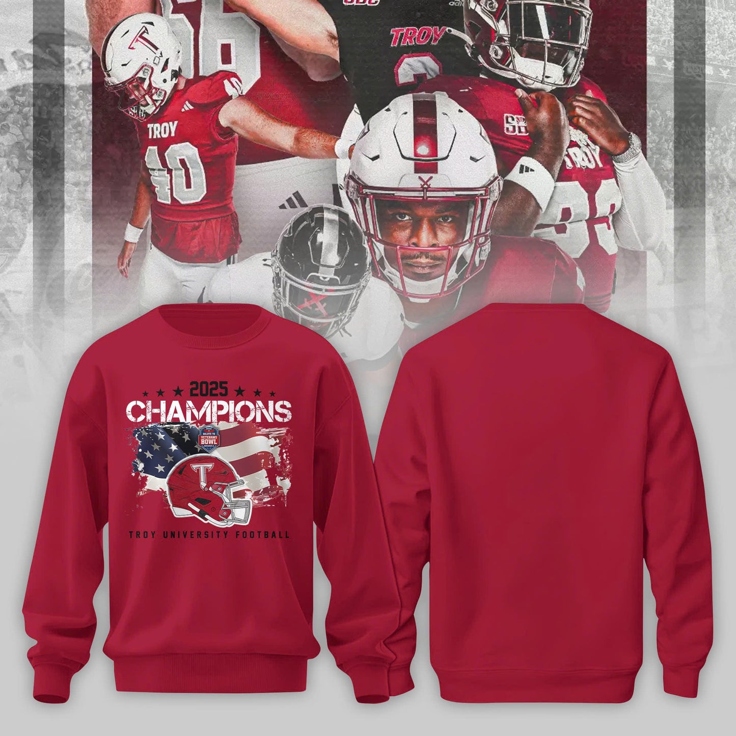 Troy University Football 2025 IS4S SALUTE TO VETERANS BOWL Champions Sweater