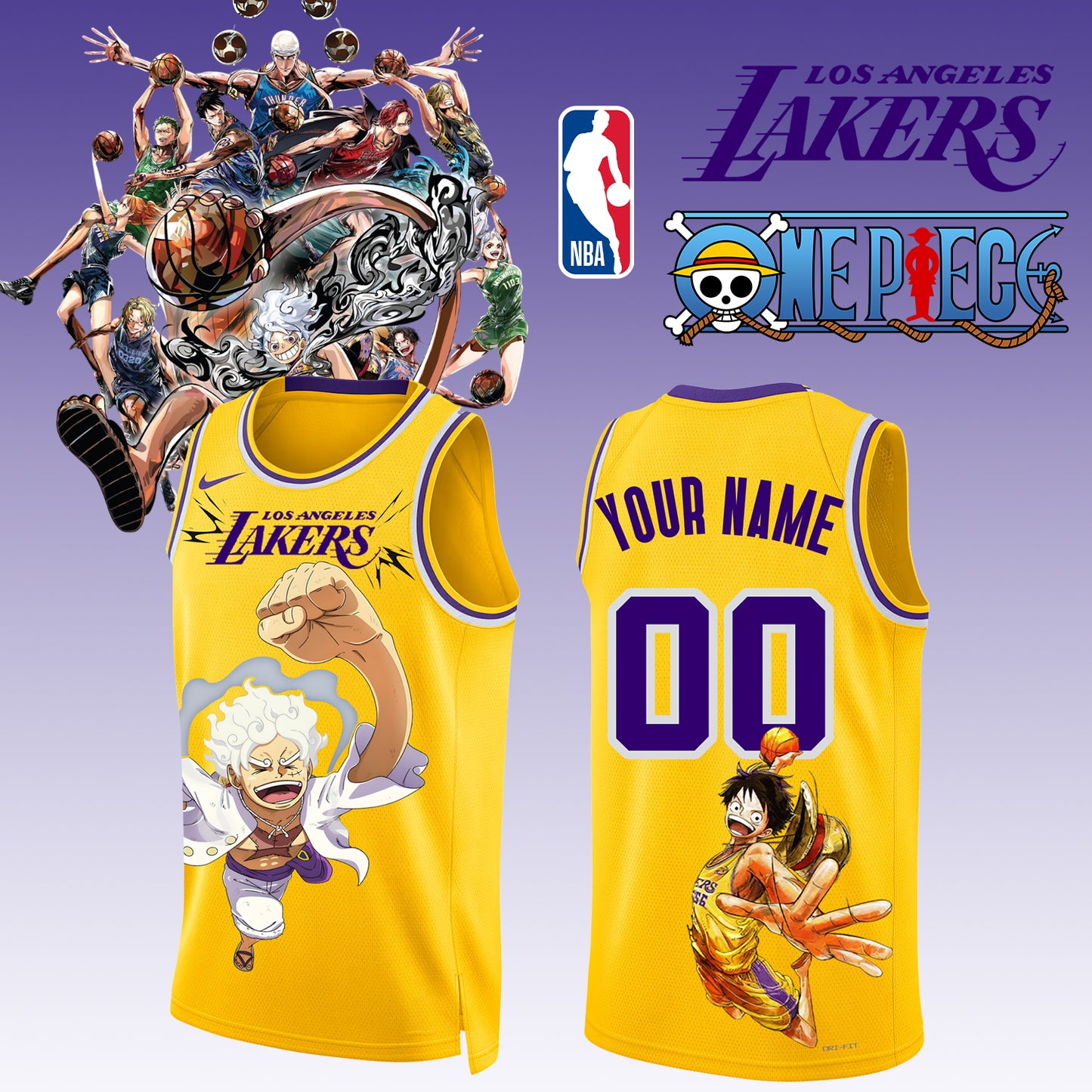 _ONE PIECE × NBA Los Angeles Lakers 2025 Jersey ( Custom Name & Number ) 1