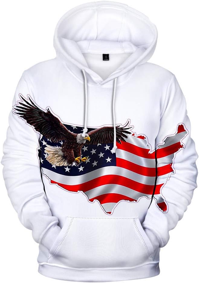 Men Women Casual Long Sleeve Sweatshirt American Independence Day Eagle/USA Flag 3D Print Hoodies