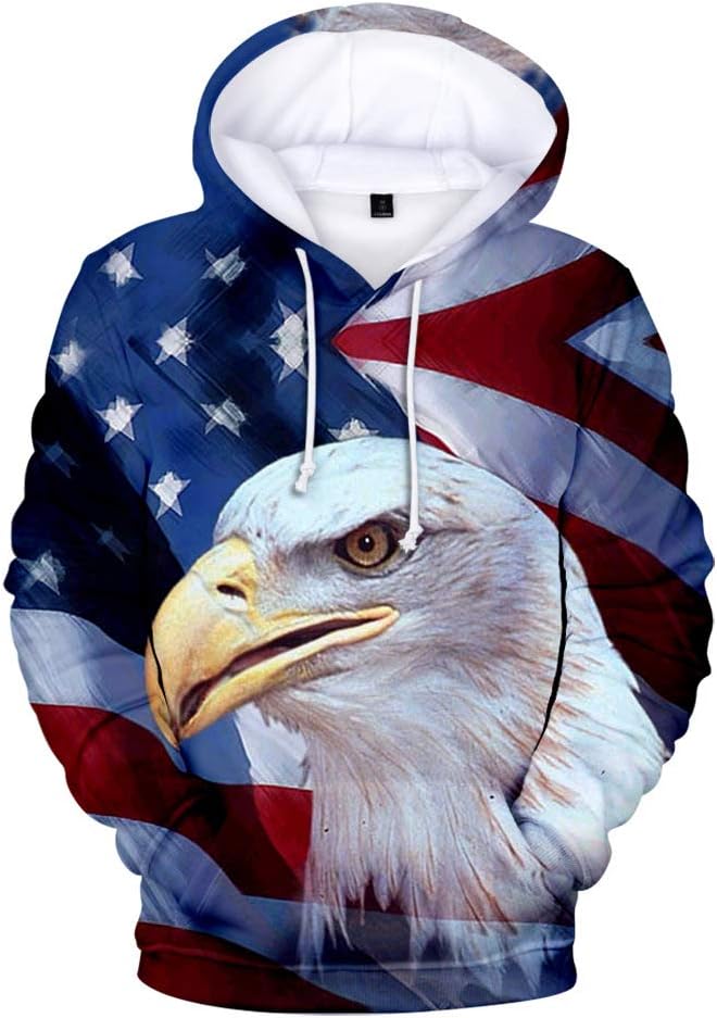 Men Women Casual Long Sleeve Sweatshirt American Independence Day Eagle/USA Flag 3D Print Hoodies