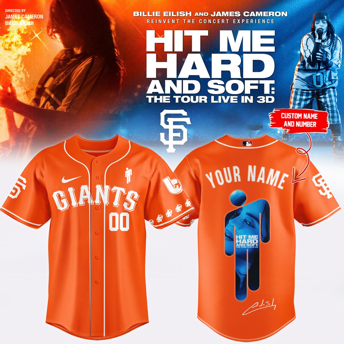 .Baseball x Billie Eilish HIT ME HARD AND SOFT: THE TOUR Jersey 8 (Custom Name & Number)