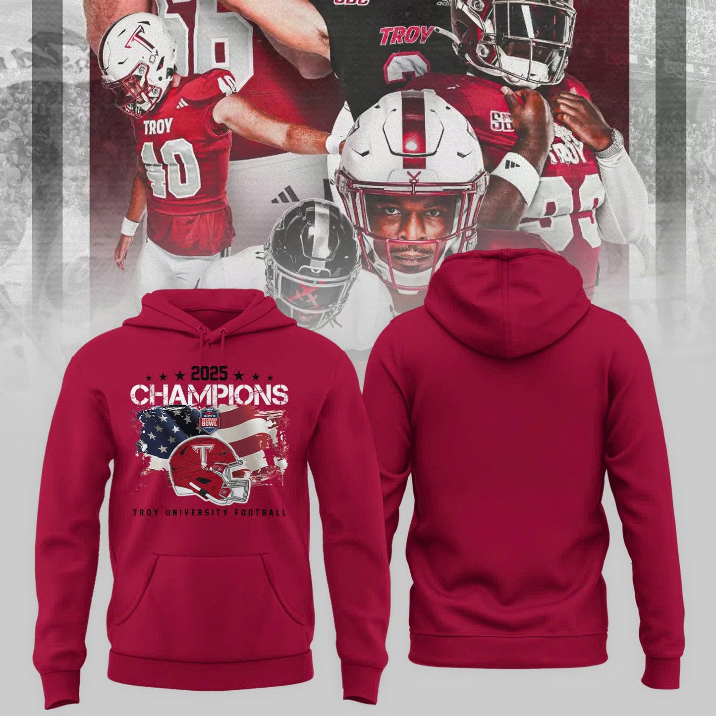 Troy University Football 2025 IS4S SALUTE TO VETERANS BOWL Champions Hoodie
