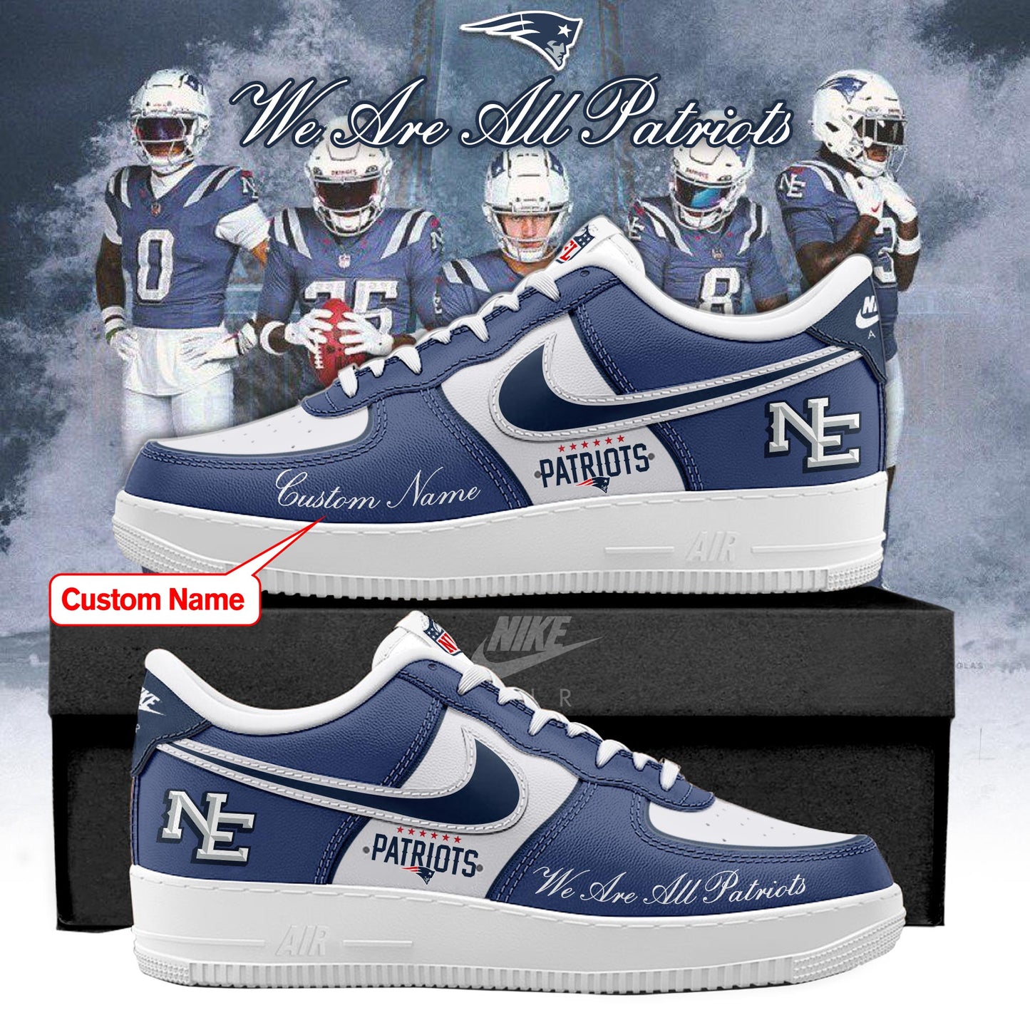 New England Patriots 2025 Rivalries Nor’Easter Storm Custom AF1 Sneaker
