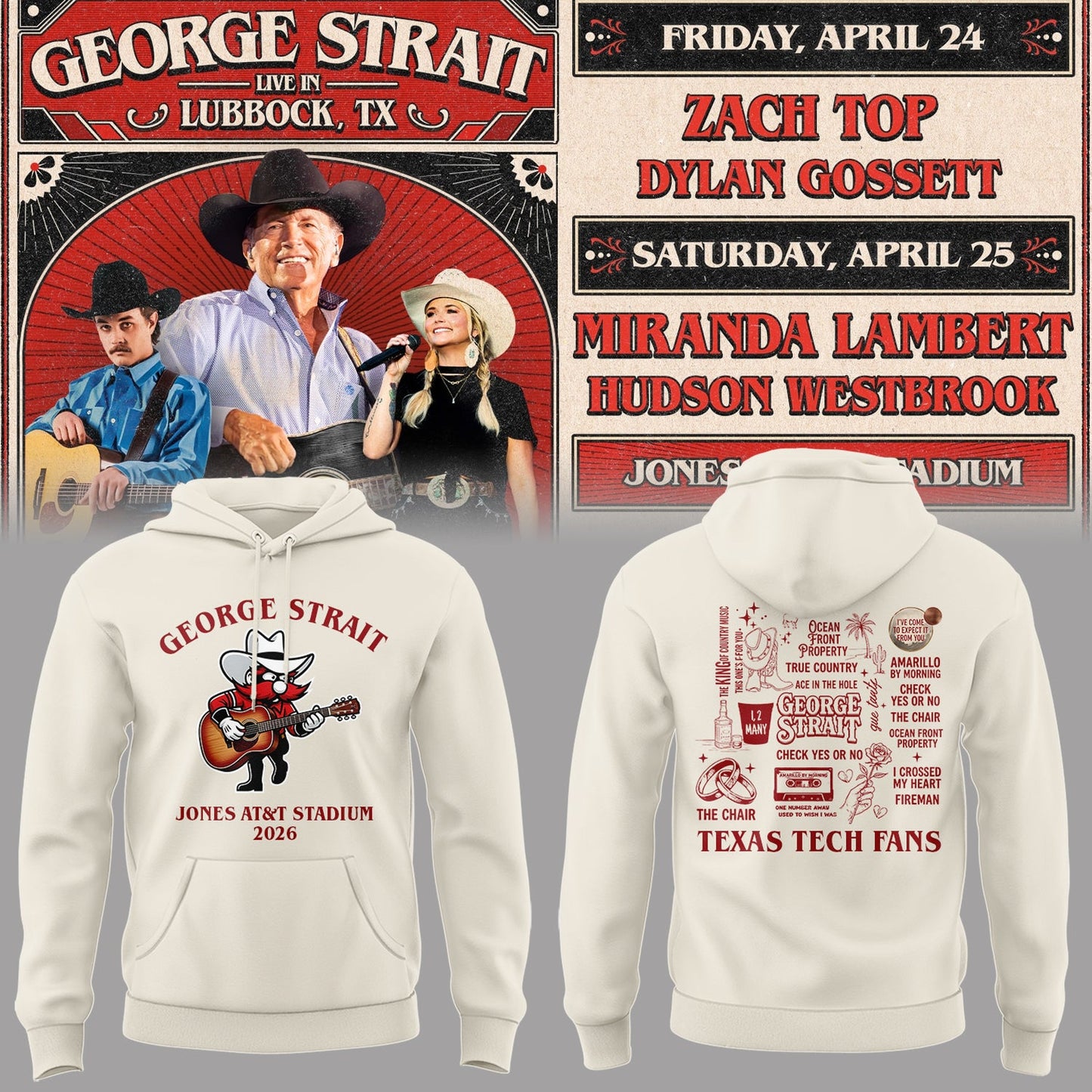 Limited Edition G. Strait x Texas Tech At Jones AT&T Stadium Hoodie