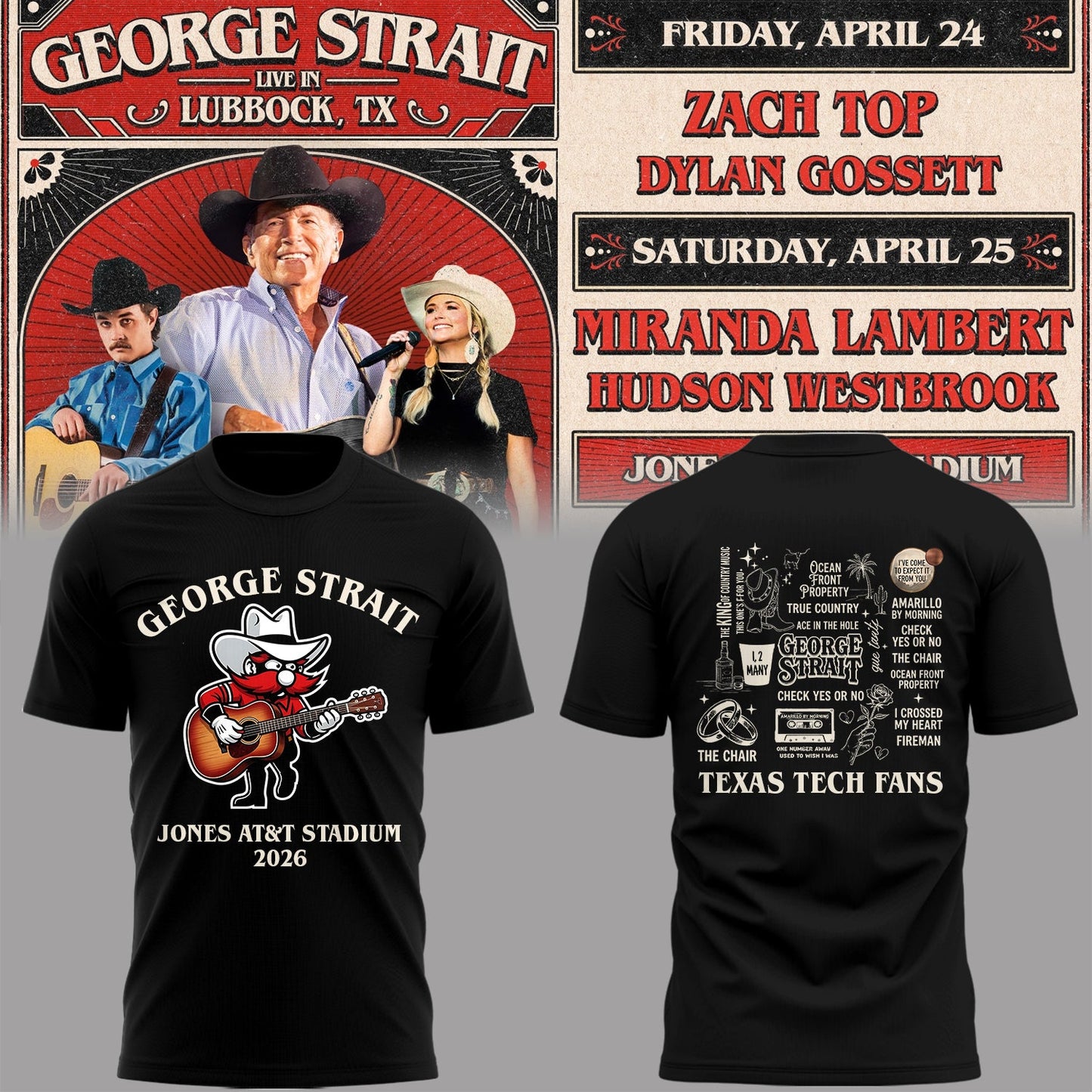 Limited Edition G. Strait x Texas Tech At Jones AT&T Stadium Tshirt