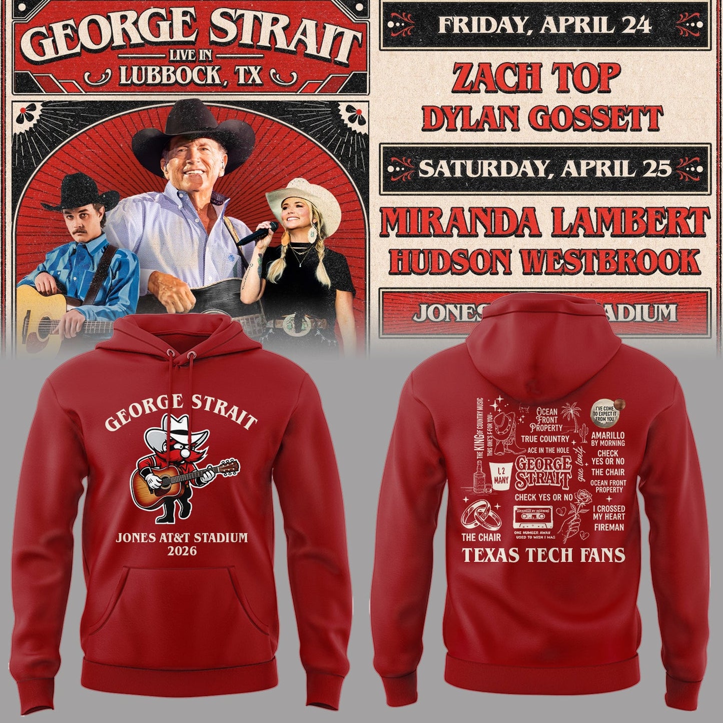 Limited Edition G. Strait x Texas Tech At Jones AT&T Stadium Hoodie