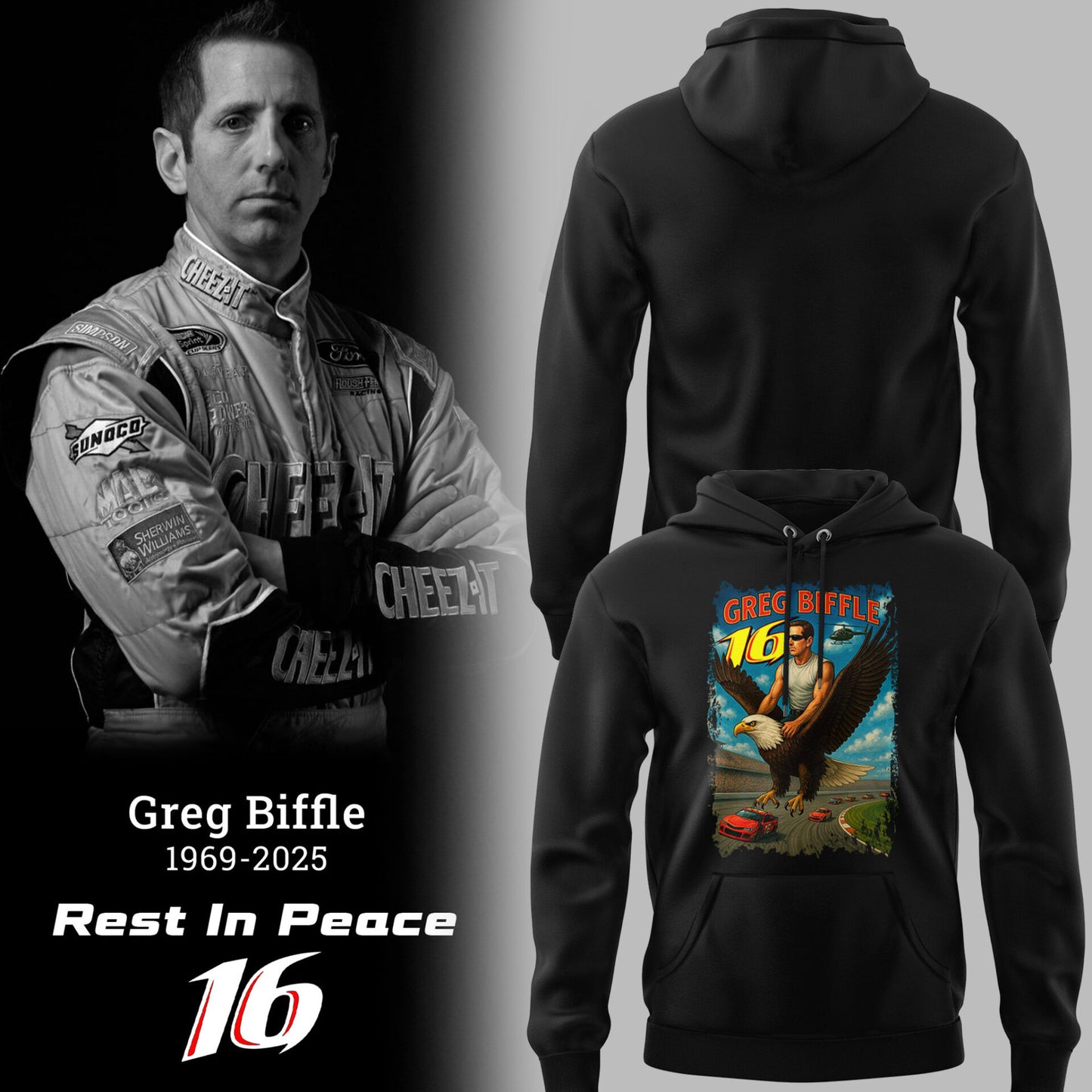 Limited Edition Rest In Peace Greg Biffle Hoodie-PU25121947