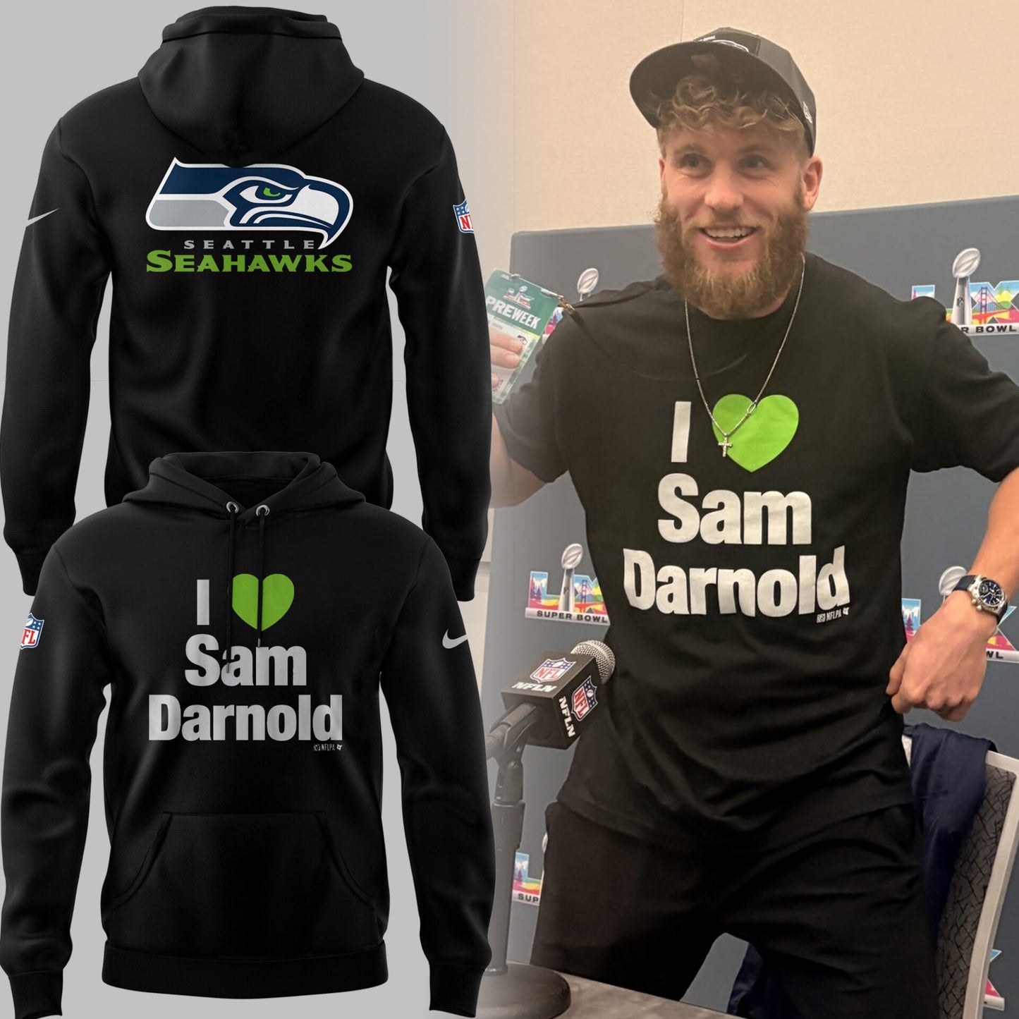 SEAT 🏈 ‘I 💚 Sam Darrno’ Hoodie-PU26020621