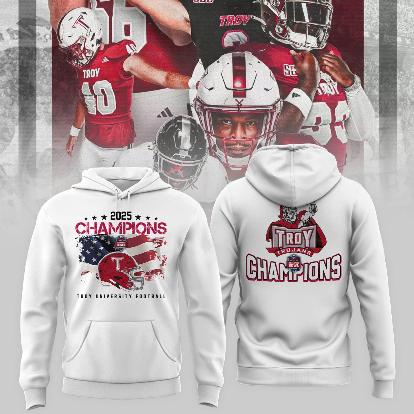 Troy University Football 2025 IS4S SALUTE TO VETERANS BOWL Champions Hoodie