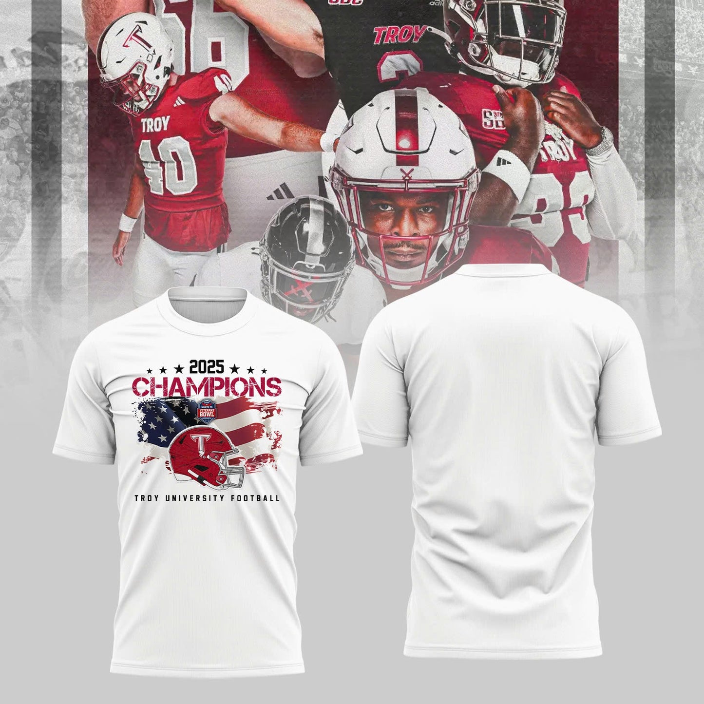 Troy University Football 2025 IS4S SALUTE TO VETERANS BOWL Champions TShirt