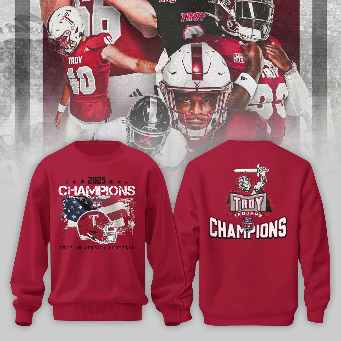 Troy University Football 2025 IS4S SALUTE TO VETERANS BOWL Champions Sweater
