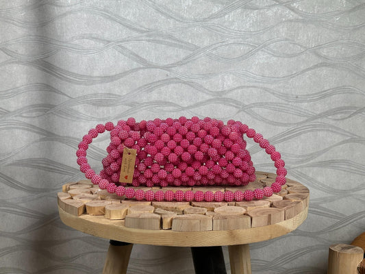 Handmade Pink Beaded Bridal Bag: Pearl Evening Clutch