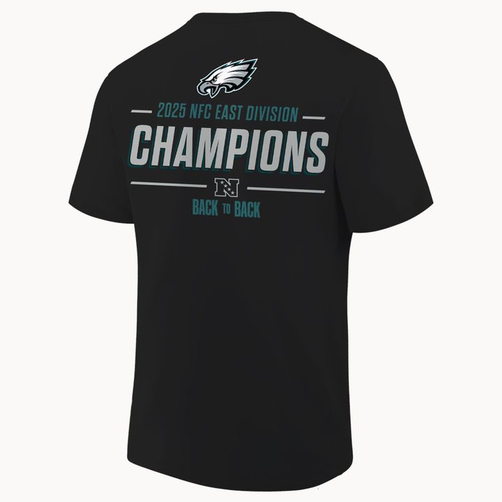 Limited edition Philadelphia Eagles 2025 NFC East Division Champions Locker Room Trophy Collection T-Shirt for fans.