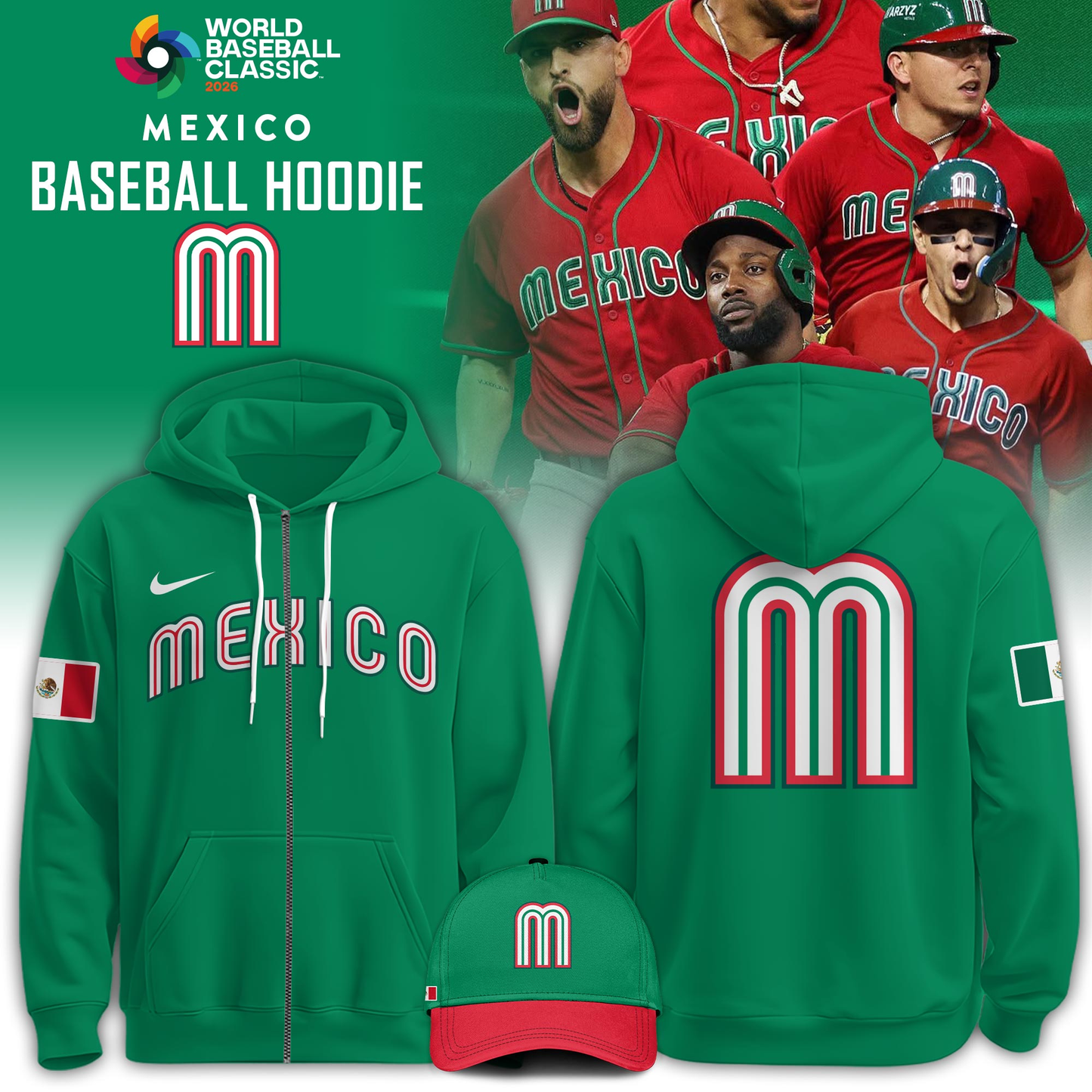 Mexico Baseball 2026 World Baseball Classic Zip Hoodie Limited Edition Green