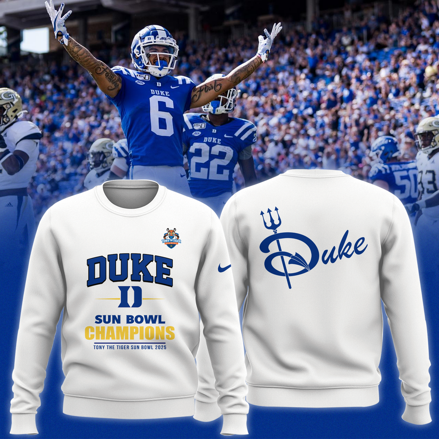 Duke 2025 TONY THE TIGER SUN BOWL Champions Sweatshirt Limited Edition