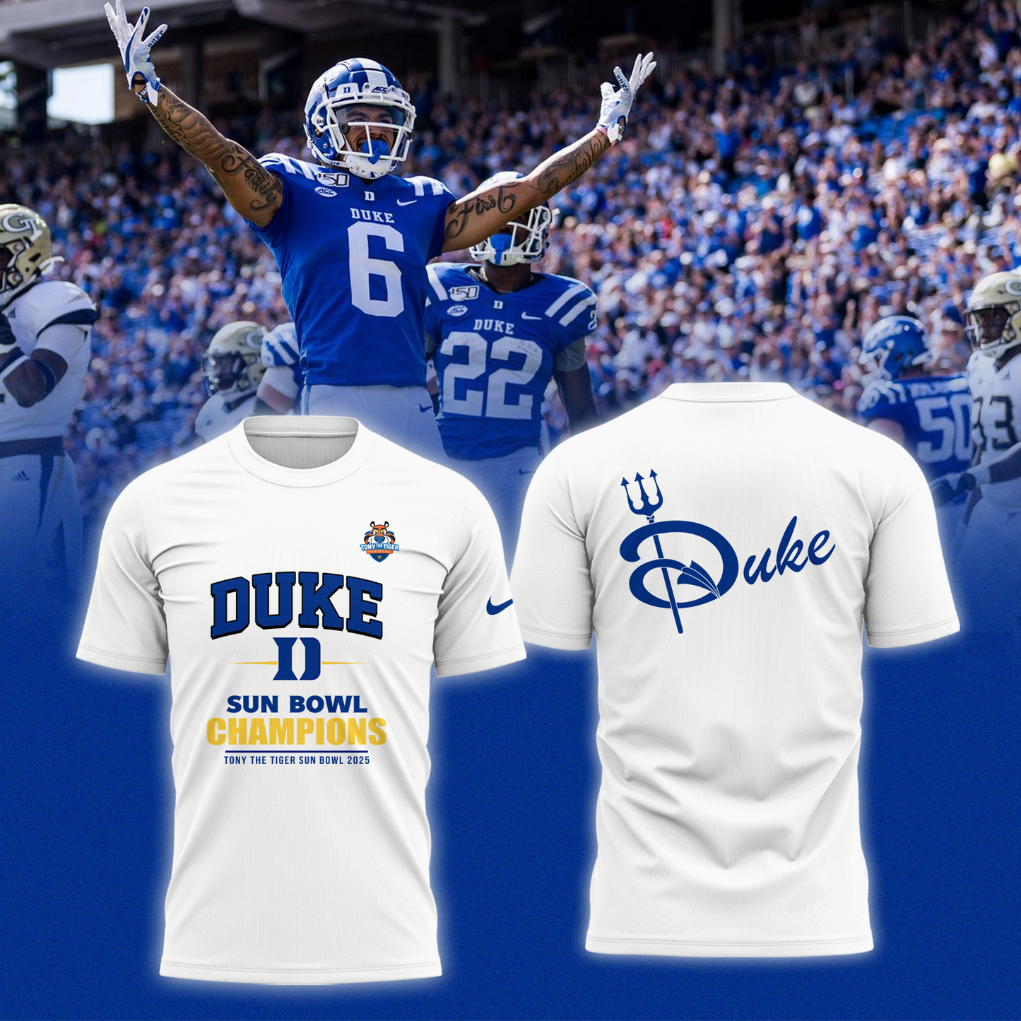 Duke 2025 TONY THE TIGER SUN BOWL Champions TShirt Limited Edition