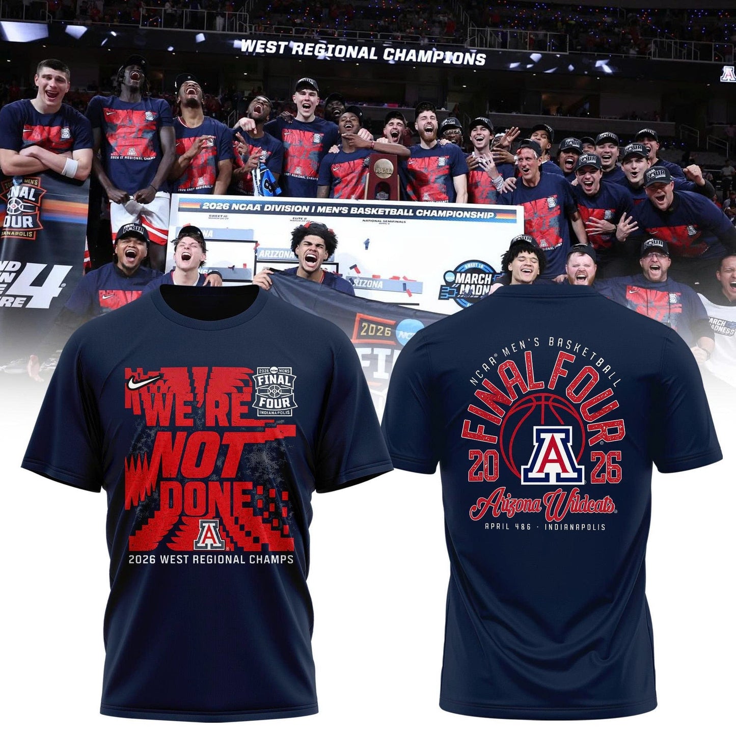 Arizona Wildcats West Region Champions 2026 T-Shirt – March Madness Basketball Tee