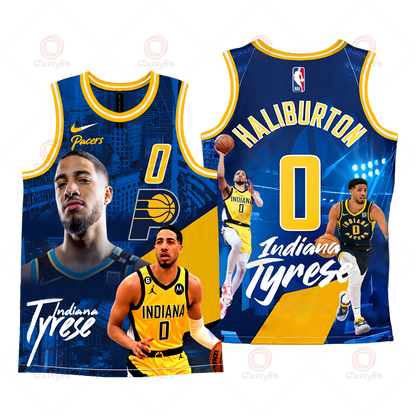 Indiana Pacers Basketball Tyrese Haliburton #0 Pacers Team 3D Basketball Jersey