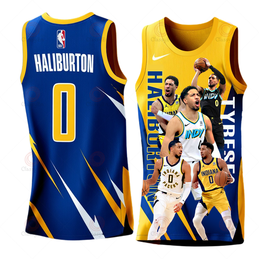 Indiana Pacers Tyrese Haliburton #0 Indiana Basketball 3D Basketball Jersey