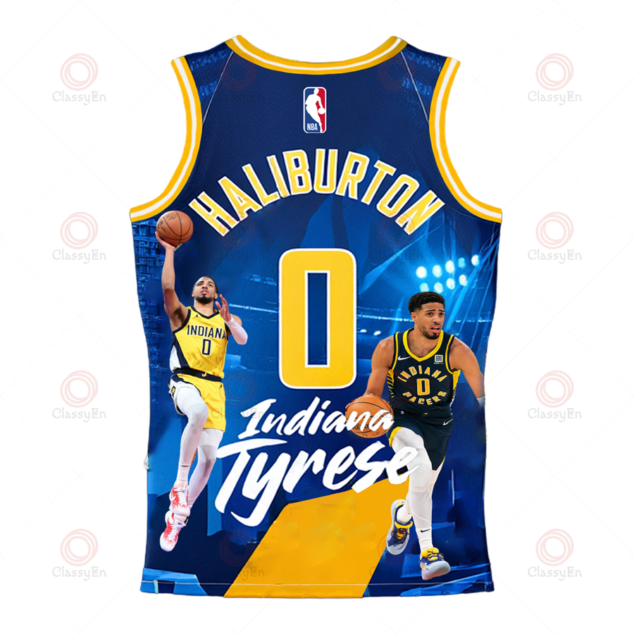 Indiana Pacers Basketball Tyrese Haliburton #0 Pacers Team 3D Basketball Jersey