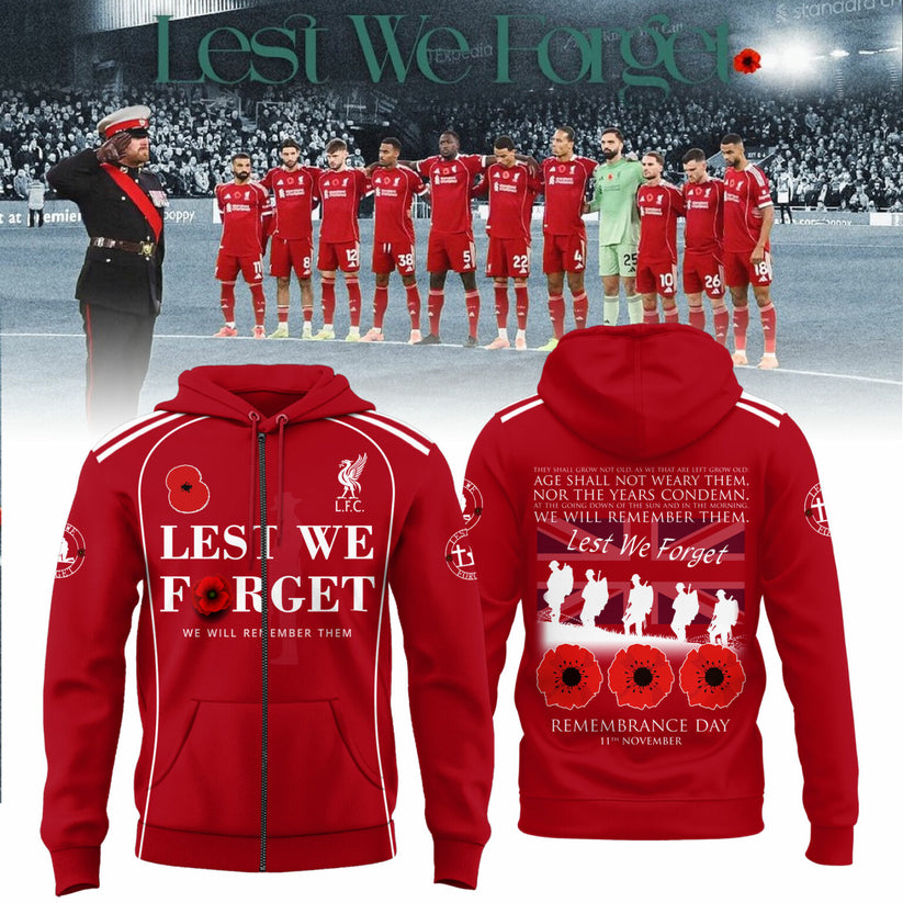 🌺 Liverpool FC 🌺 Lest We Forget 2025 Limited Edition Combo Zip Hoodie