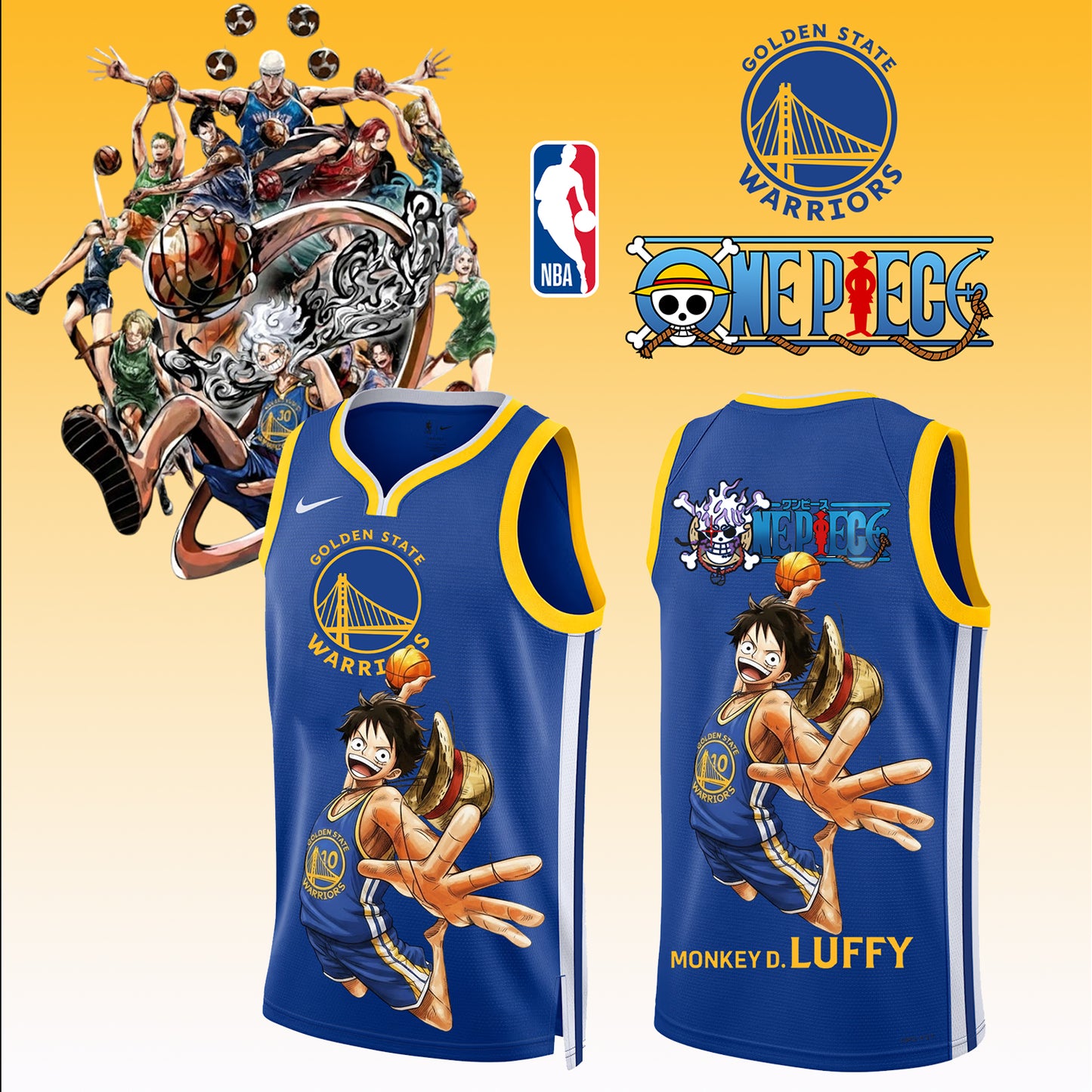 _,,ONE PIECE × NBA Golden State Warriors 2025 Jersey 1