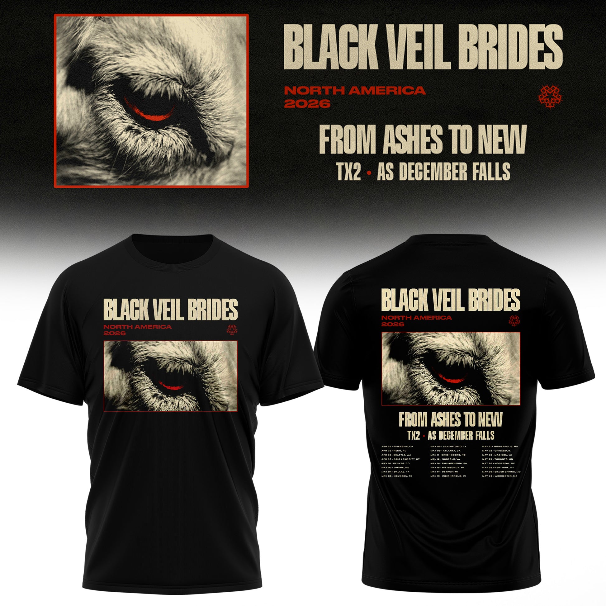 Black Veil Brides – From Ashes To New Tour (North America 2026) Limited Tshirt