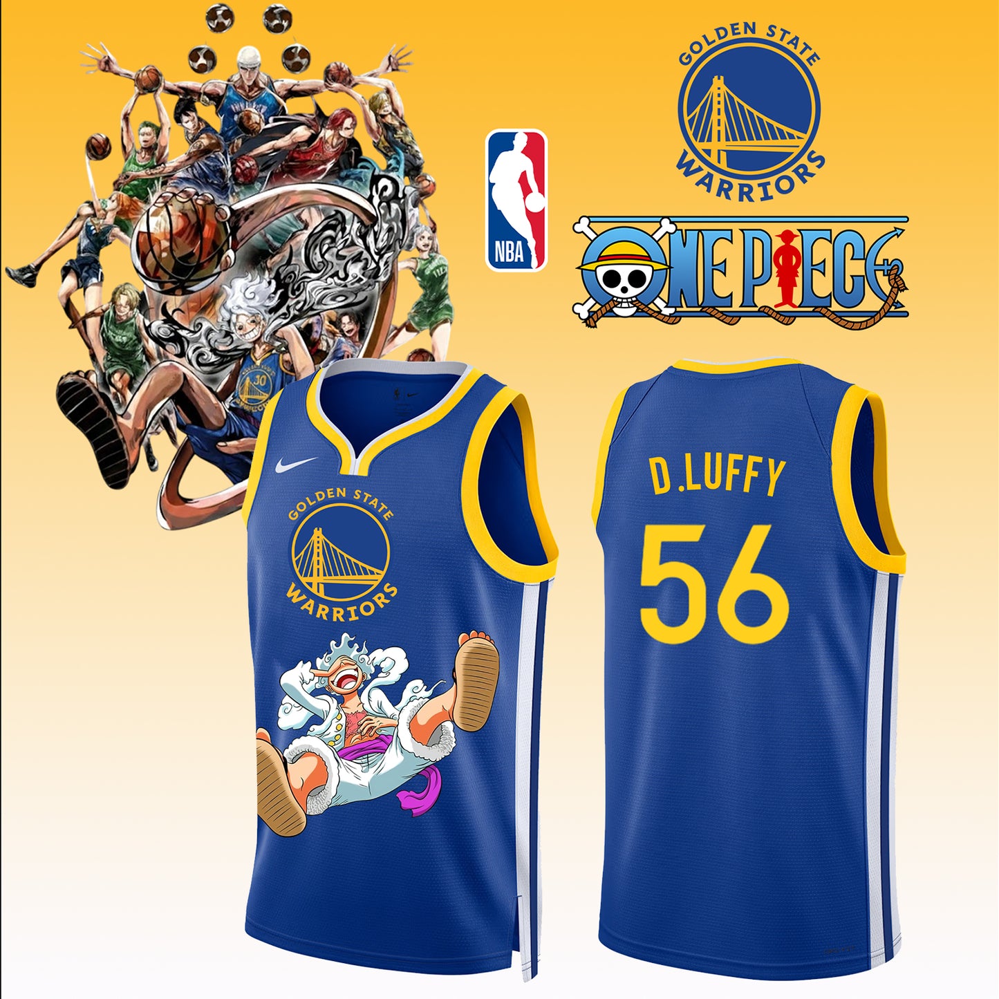 _,ONE PIECE × NBA Golden State Warriors 2025 Jersey 2