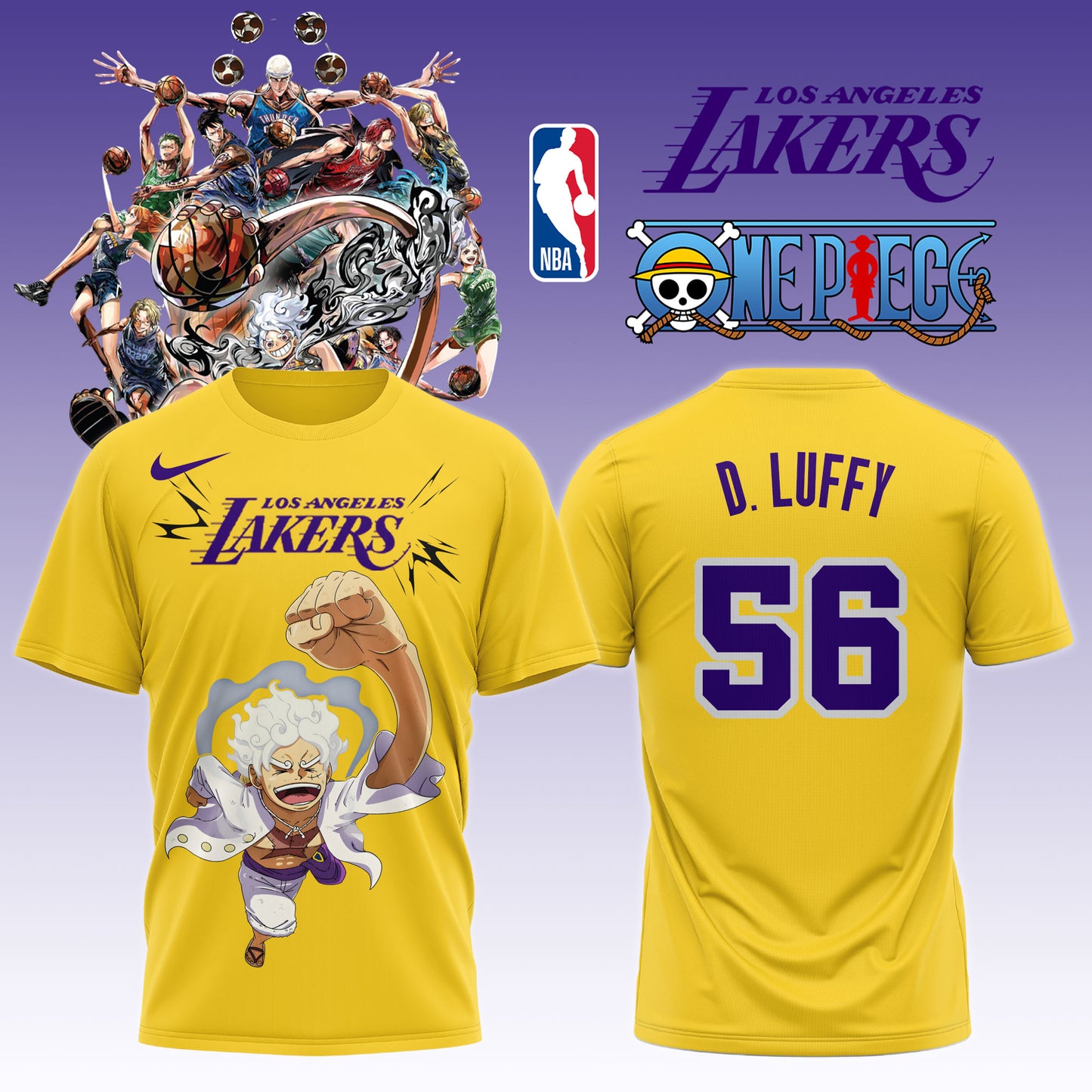 ,ONE PIECE × NBA Los Angeles Lakers 2025 TShirt 1