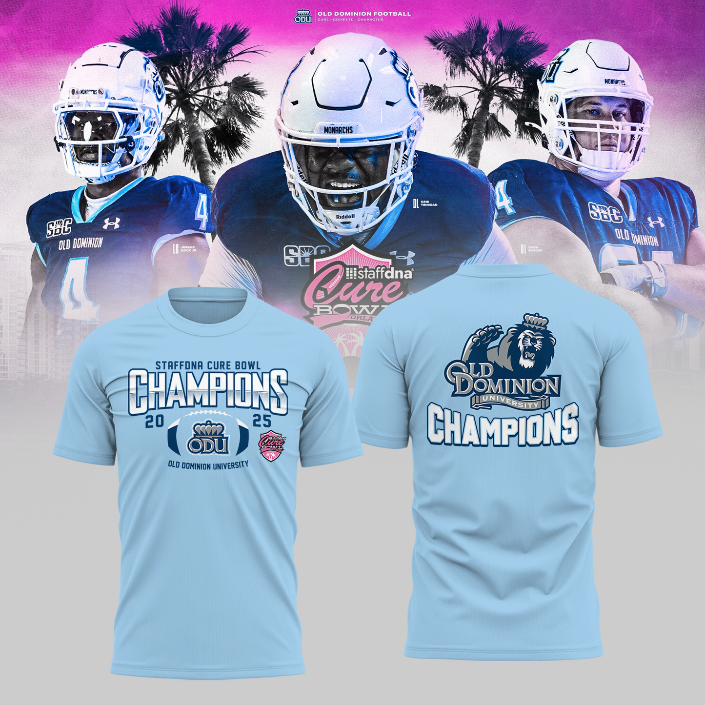 Old Dominion University 2025 STAFFDNA CURE BOWL Champions TShirt