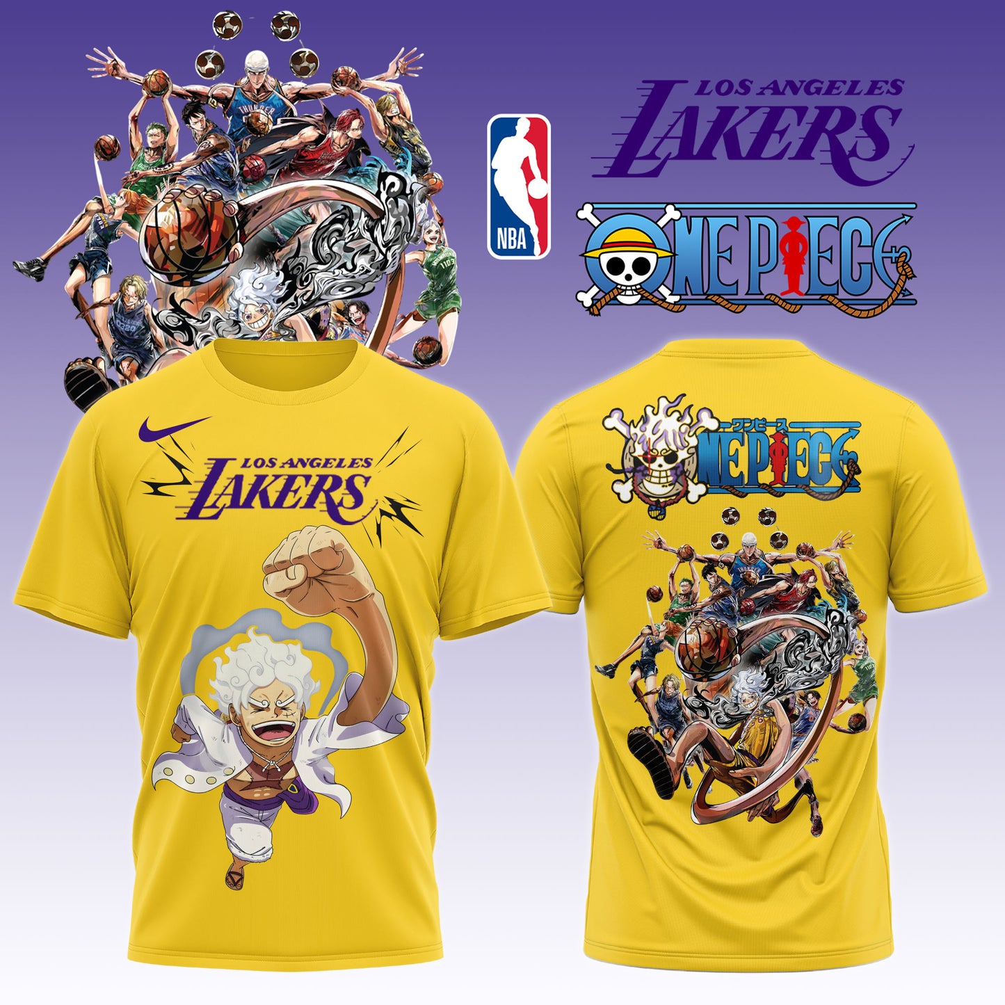 ,ONE PIECE × NBA Los Angeles Lakers 2025 TShirt 1