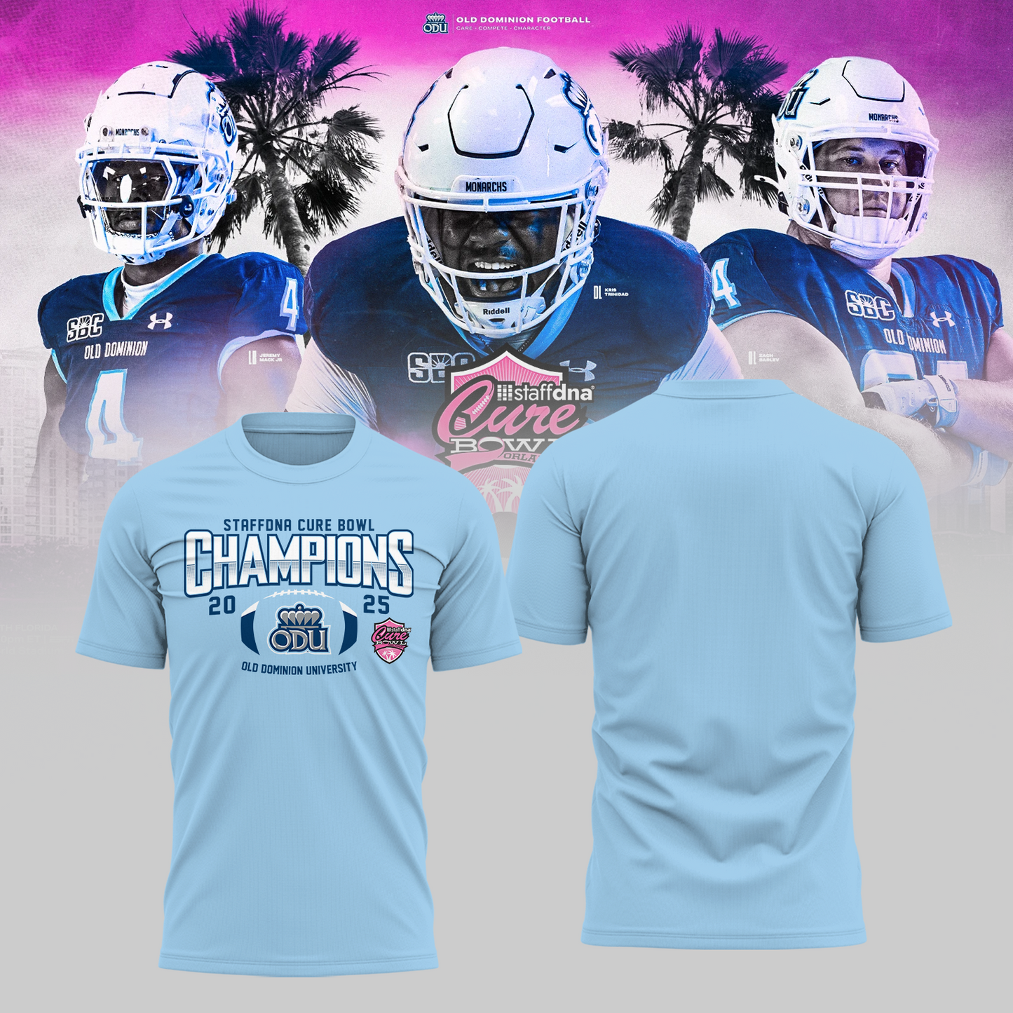 Old Dominion University 2025 STAFFDNA CURE BOWL Champions TShirt