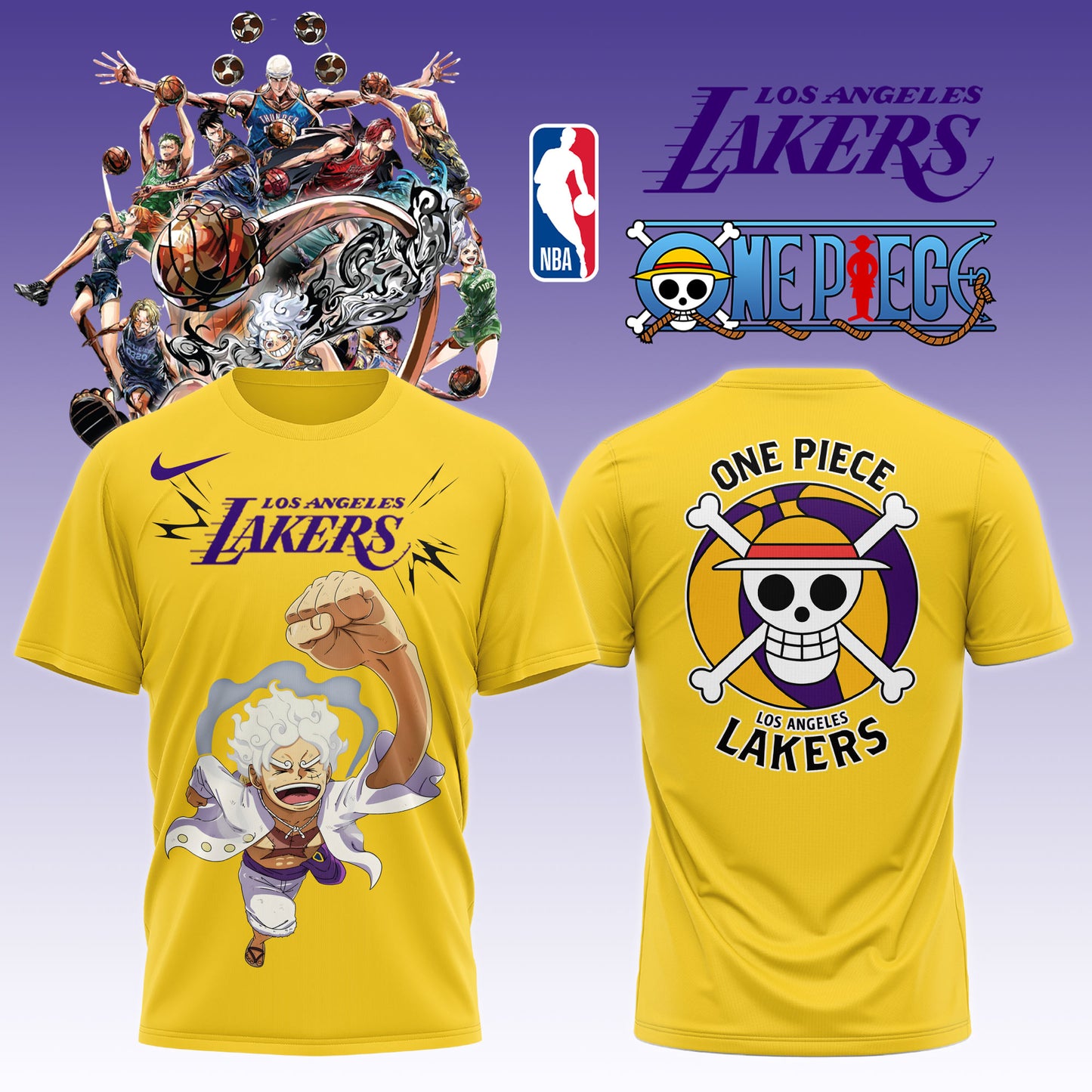 ,ONE PIECE × NBA Los Angeles Lakers 2025 TShirt 1