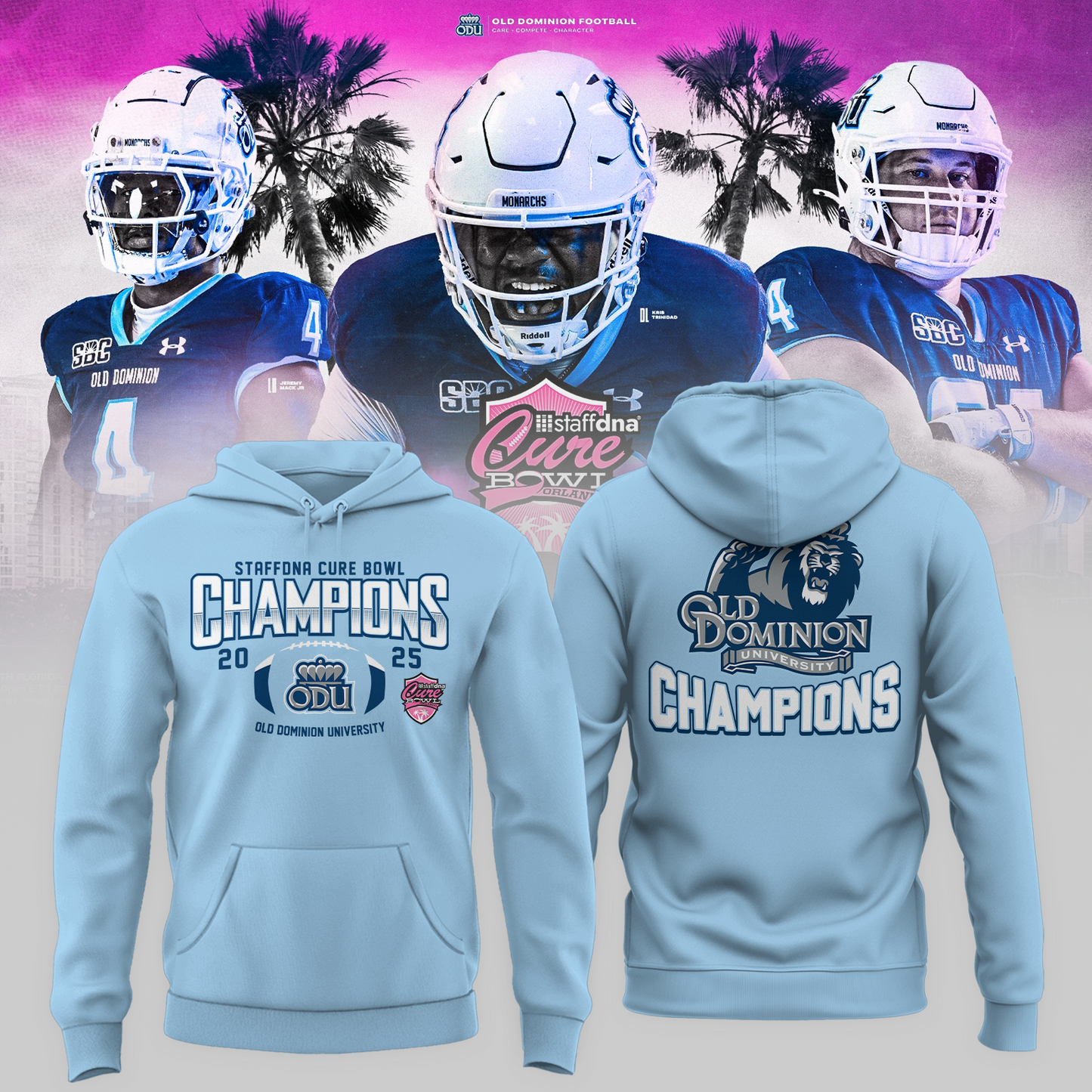 Old Dominion University 2025 STAFFDNA CURE BOWL Champions Hoodie