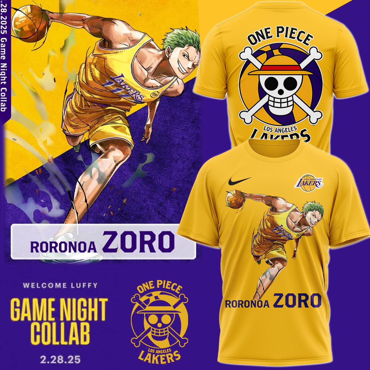 LA Lakers vs OnePiece ZORO TShirt