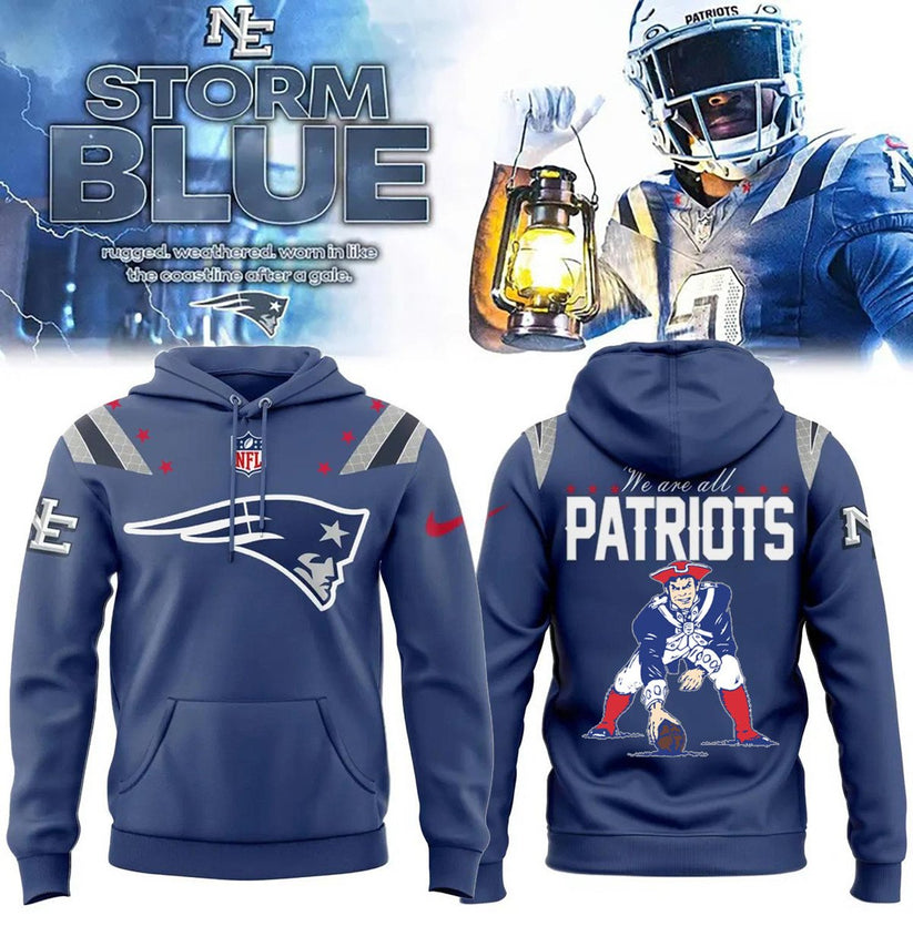 NE Patriots 2025 Rivalries Nor’Easter Storm Blue Hoodie