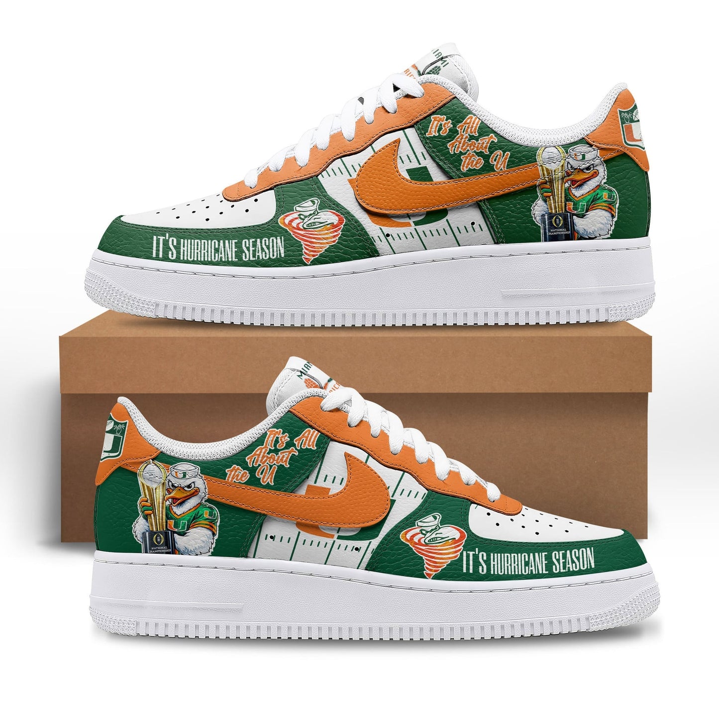 Miami Hurricanes | Premium NCAA Fiesta Bowl Champions AF1 Shoes TD