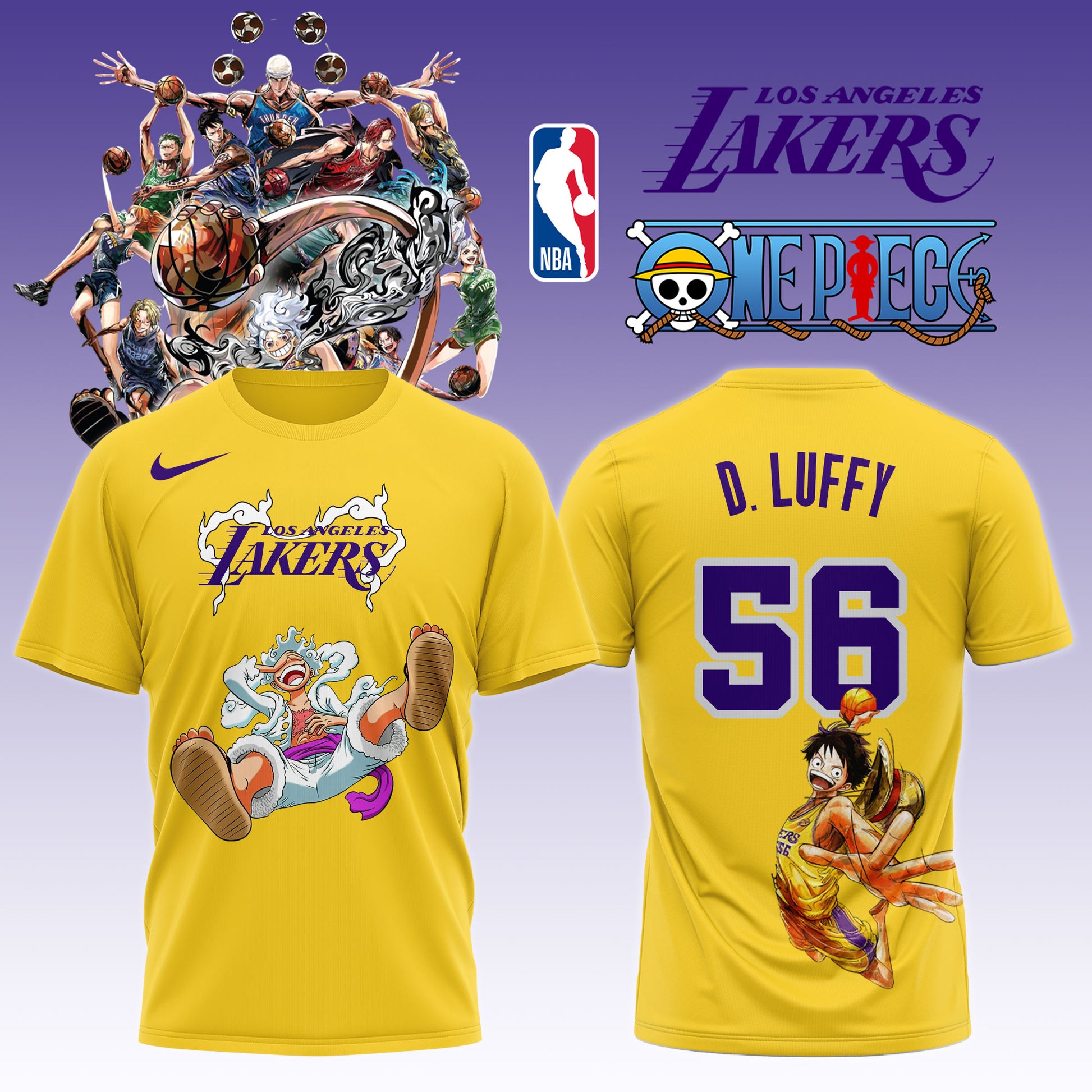 ,,ONE PIECE × NBA Los Angeles Lakers 2025 TShirt 2