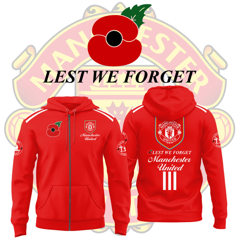 🌺 Manchester United FC 🌺 Lest We Forget 2025 Limited Edition Combo Zip Hoodie